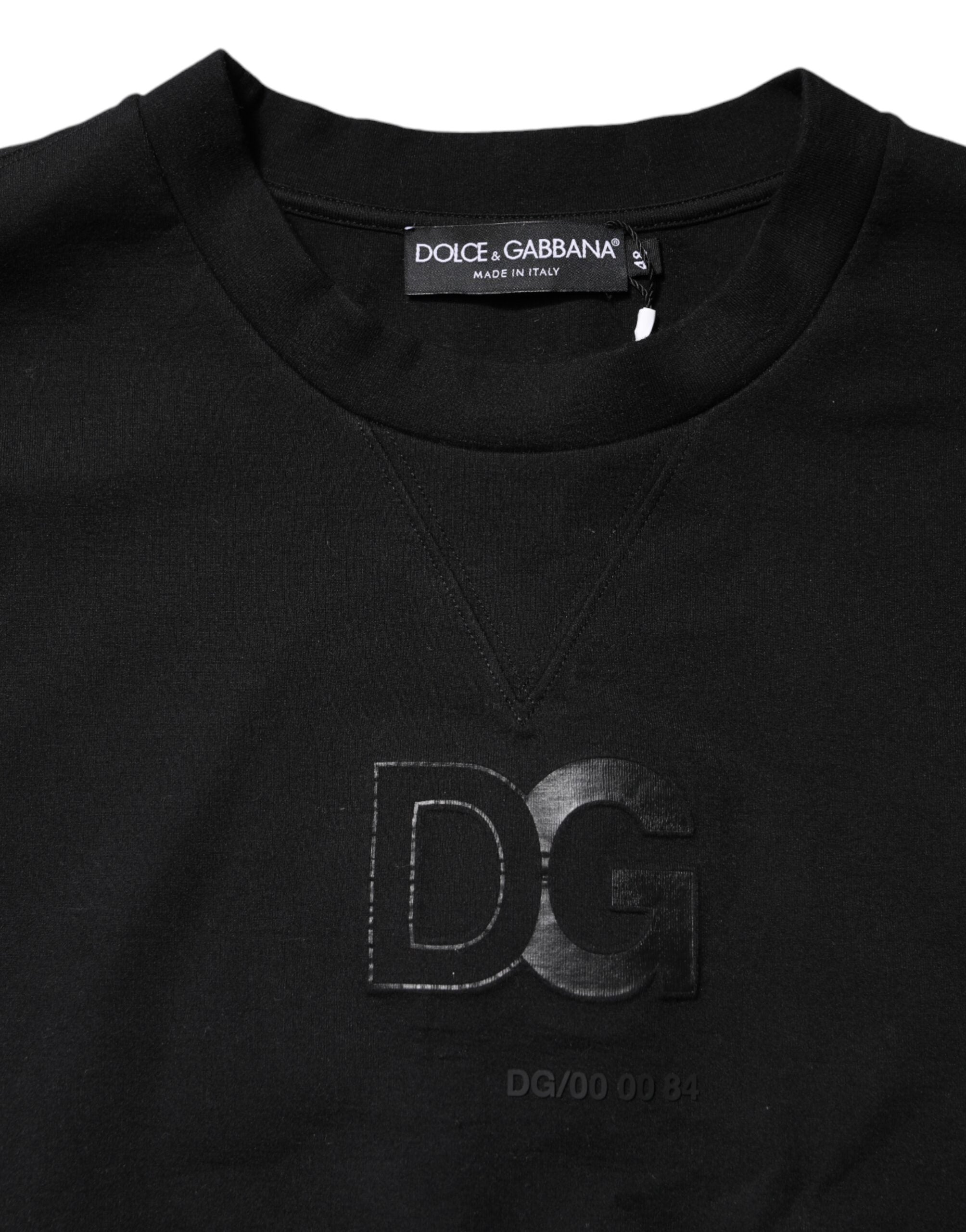 Dolce & Gabbana Black Embossed Logo Cotton Crew Neck Sweater