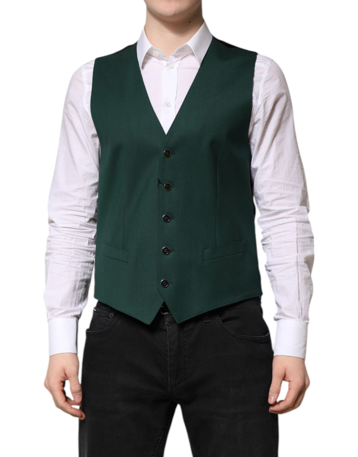 Dolce & Gabbana Green Wool Dress Vest - Artisan Luxury Elegance