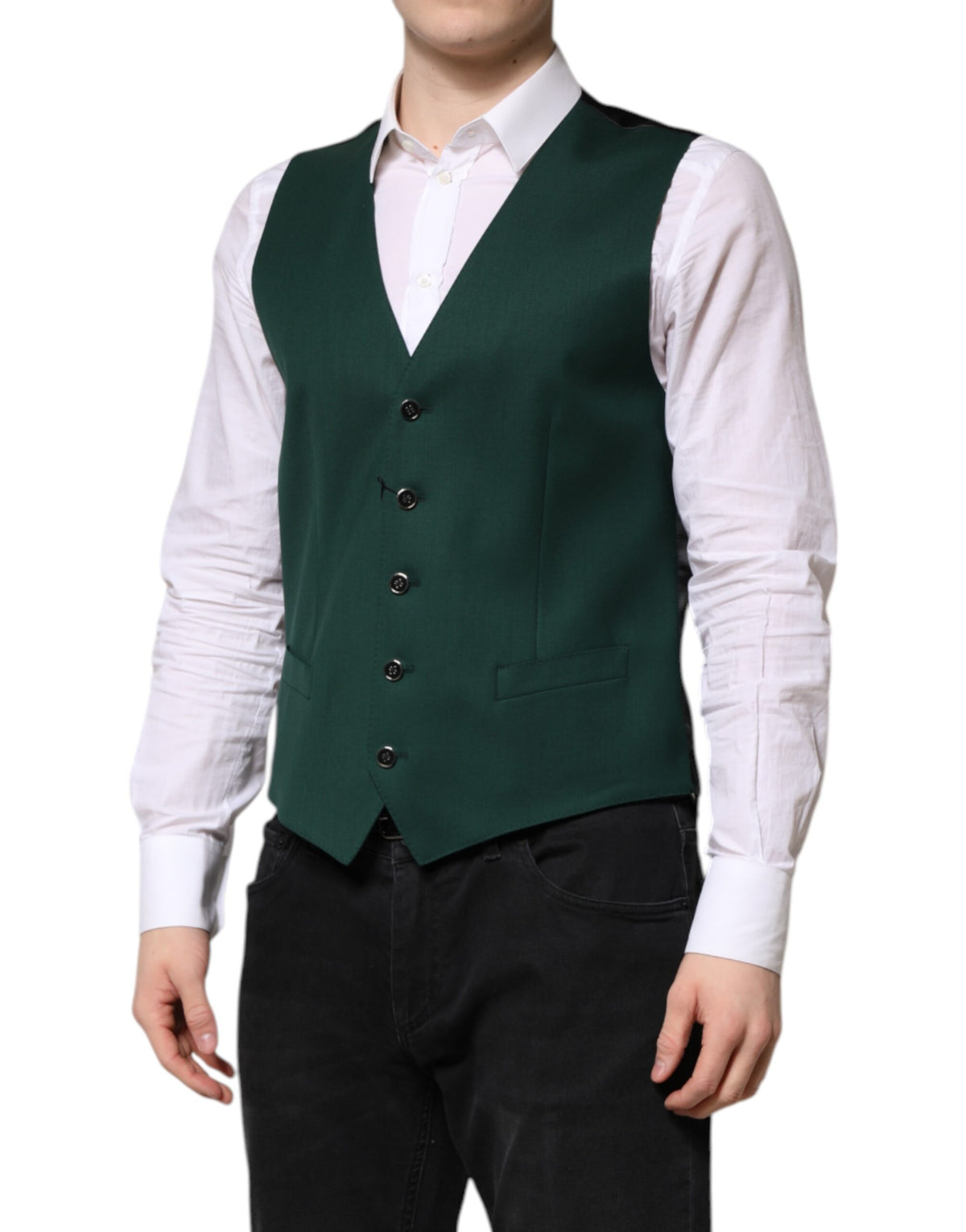 Dolce & Gabbana Green Wool Dress Vest - Artisan Luxury Elegance