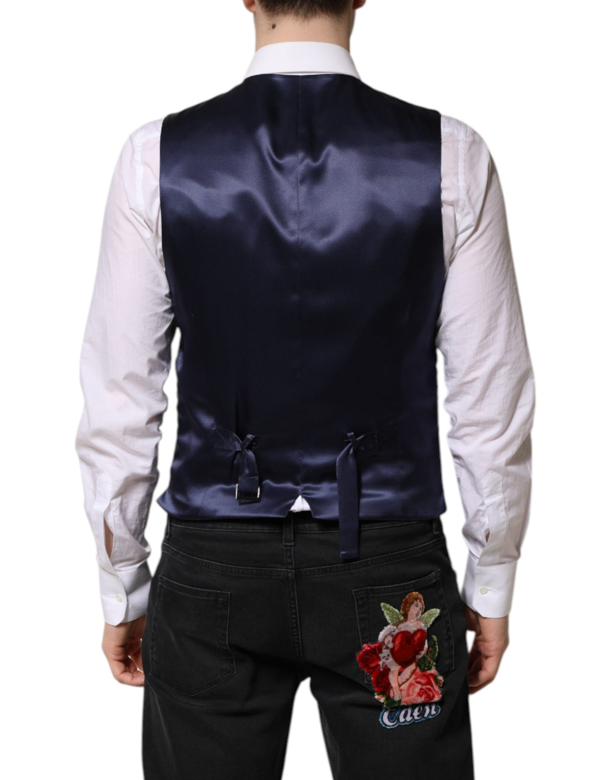 Dolce & Gabbana Dark Blue Logo Wool Waistcoat Vest - Couture