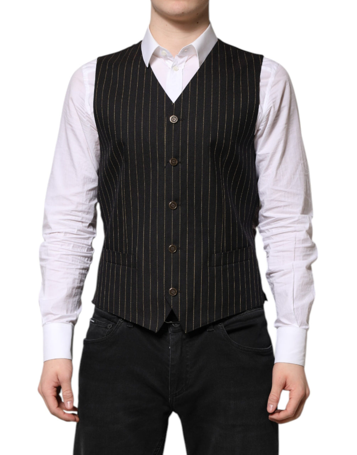 Elevate your style with the Dolce & Gabbana Black Stripes Wool Formal Vest, a masterpiece of 100% virgin wool and silk lining, exuding timeless elegance and refined sophistication.