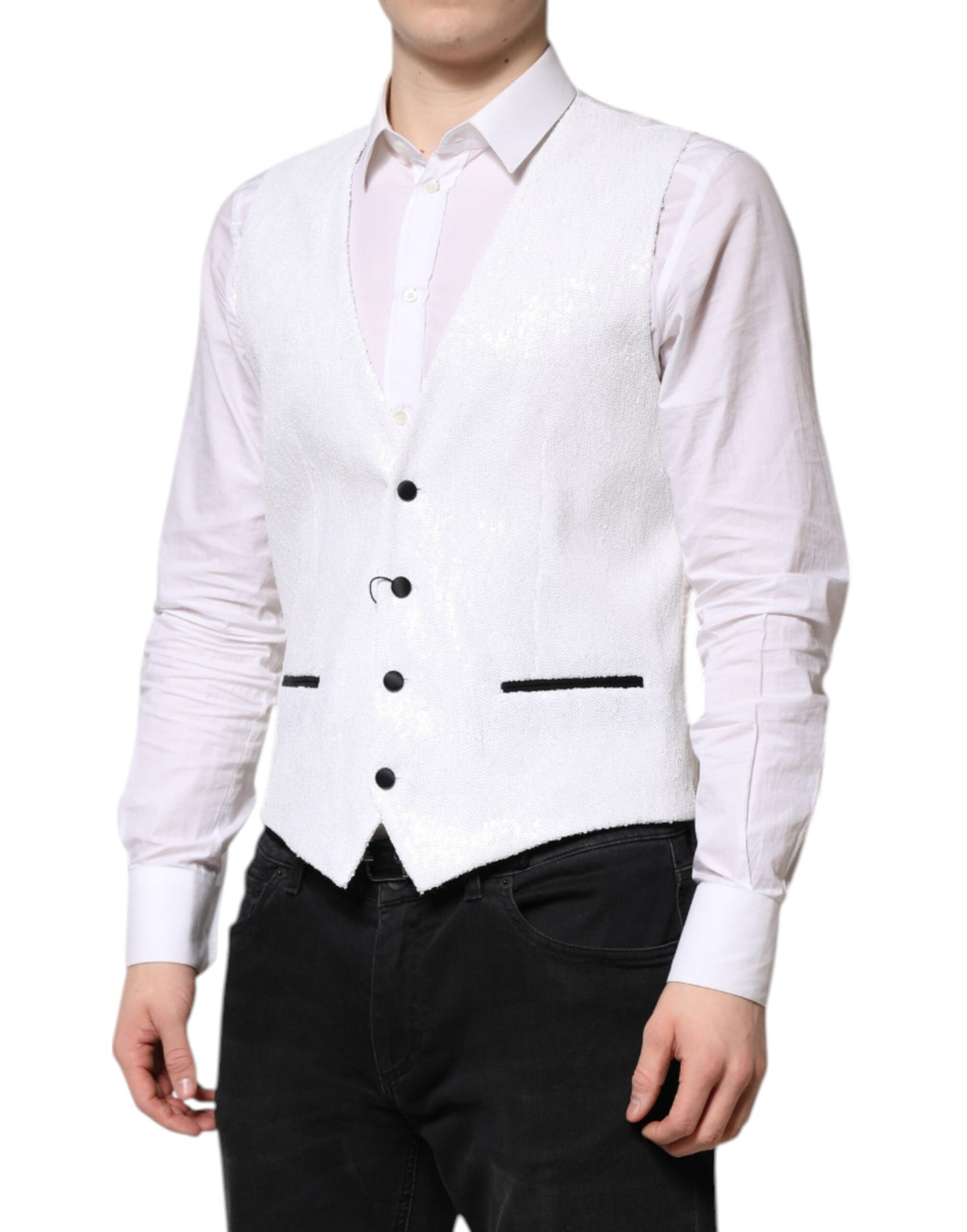 Dolce & Gabbana White Sequined Dress Waistcoat Vest, Couture