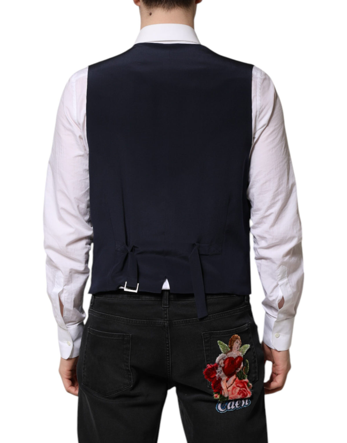 Elevate your style with the Dolce & Gabbana Blue Stripes Wool Formal Waistcoat Vest, crafted from 100% virgin wool and silk lining, embodying timeless luxury and sophistication.