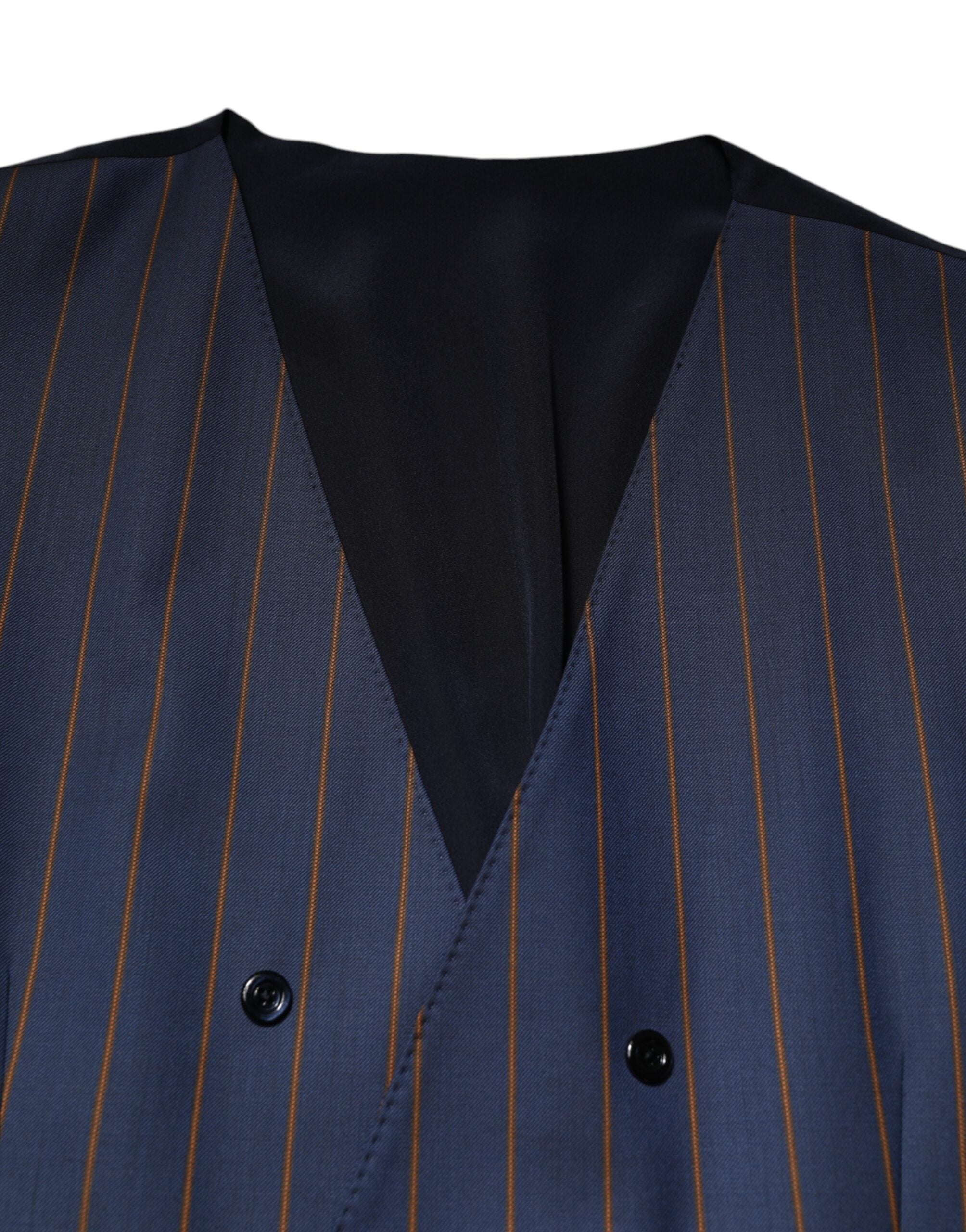 Dolce & Gabbana Blue Stripes Wool Formal Men Waistcoat Vest