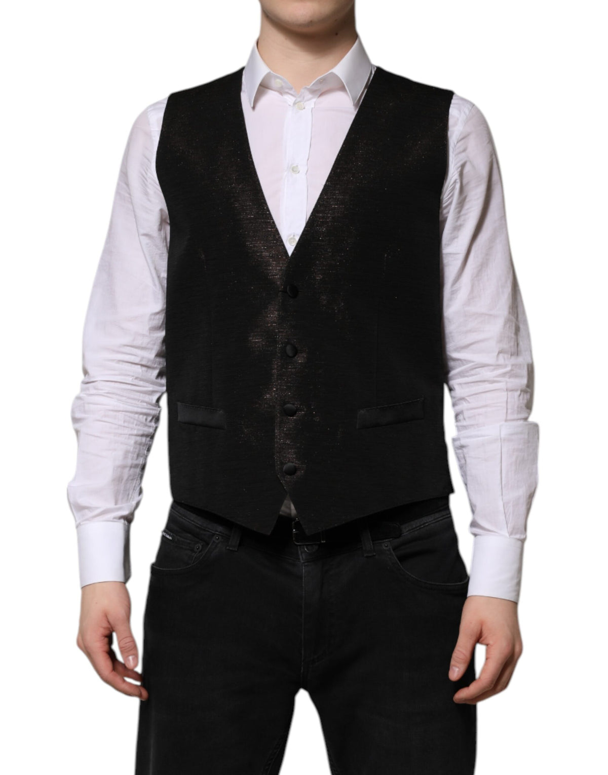 Elevate your elegance with the Dolce & Gabbana Dark Brown Dress Waistcoat Vest, crafted from a luxurious silk-acetate blend, embodying timeless sophistication and artisanal luxury.