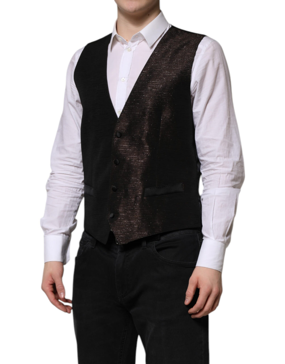 Elevate your wardrobe with the Dolce & Gabbana Dark Brown Dress Waistcoat Vest, crafted from a luxurious blend of silk and acetate, embodying timeless elegance and sophistication.