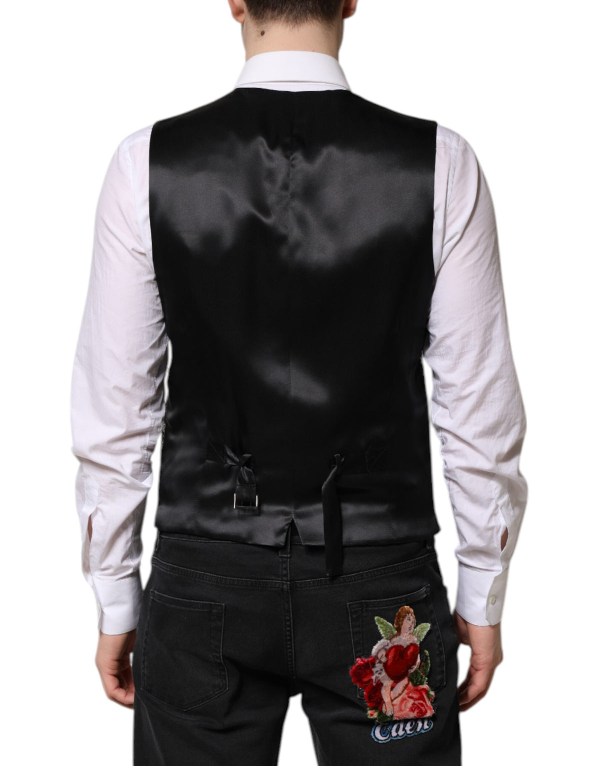 Dolce & Gabbana Black Gray Brocade Waistcoat Vest, Luxury Couture