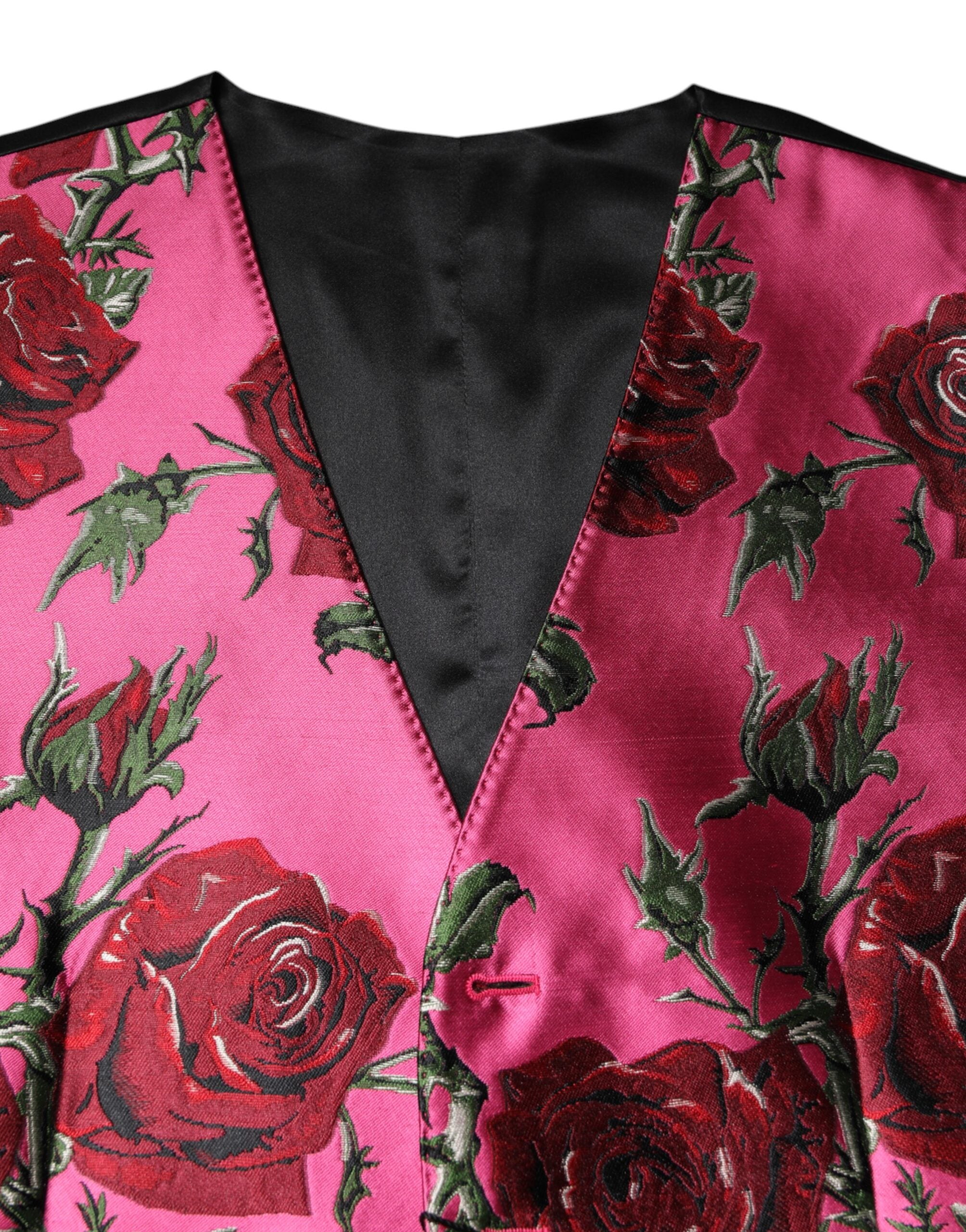 Elevate your wardrobe with the Dolce & Gabbana Pink Floral Satin Waistcoat Vest, a masterpiece of Italian craftsmanship, blending luxurious silk and polyester for an exquisite touch of elegance.