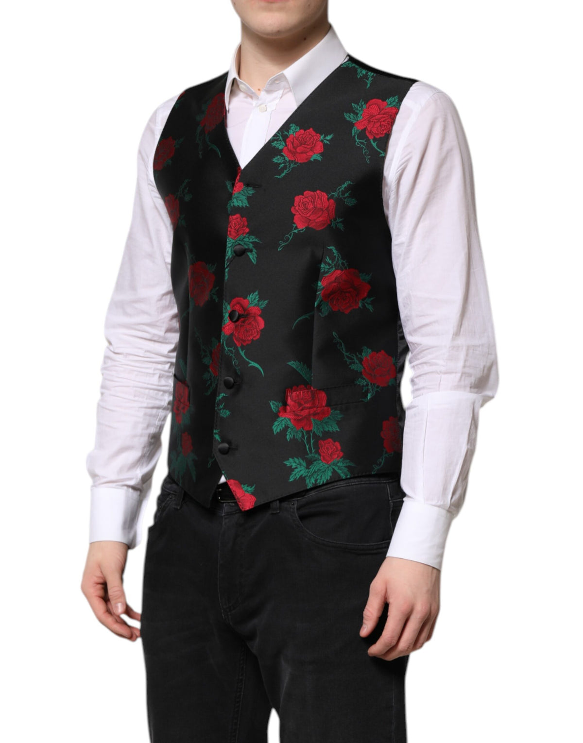 Experience the allure of Dolce & Gabbana's Red Floral Brocade Waistcoat Vest, a masterpiece of Italian craftsmanship blending silk and polyester for timeless elegance.