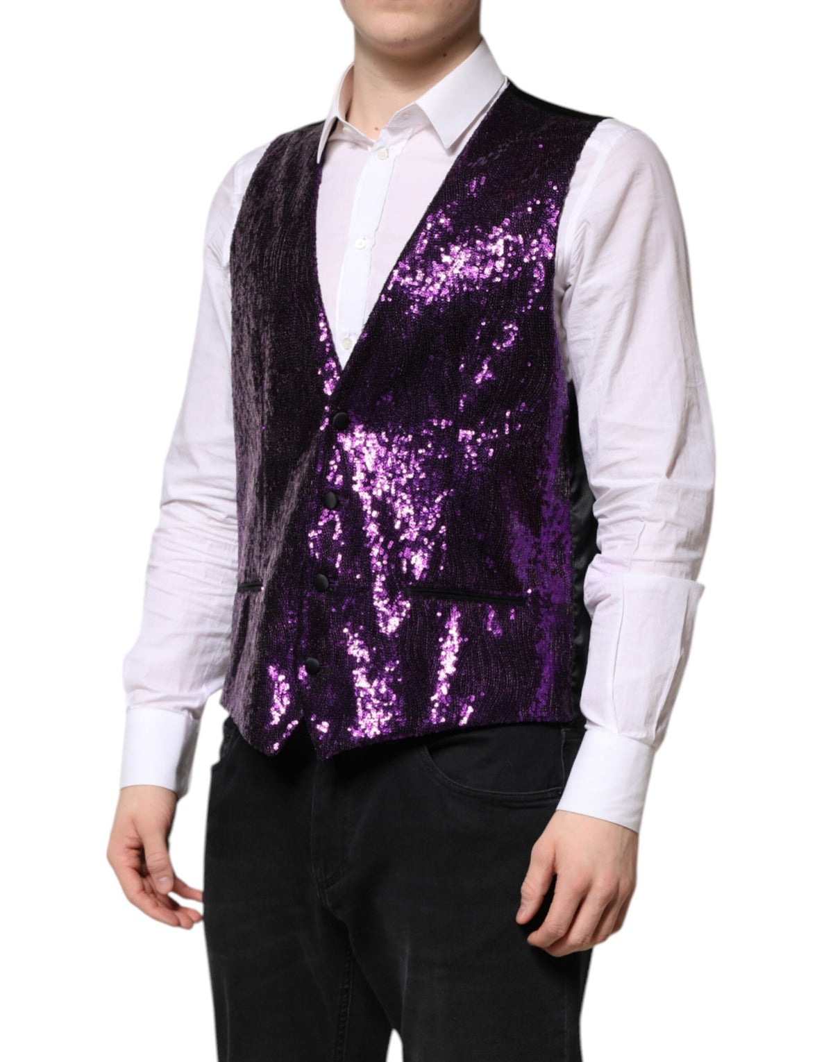 Elevate your elegance with the Dolce & Gabbana Purple Sequined Dress Waistcoat Vest, a masterpiece of Italian craftsmanship that embodies luxury and sophistication.