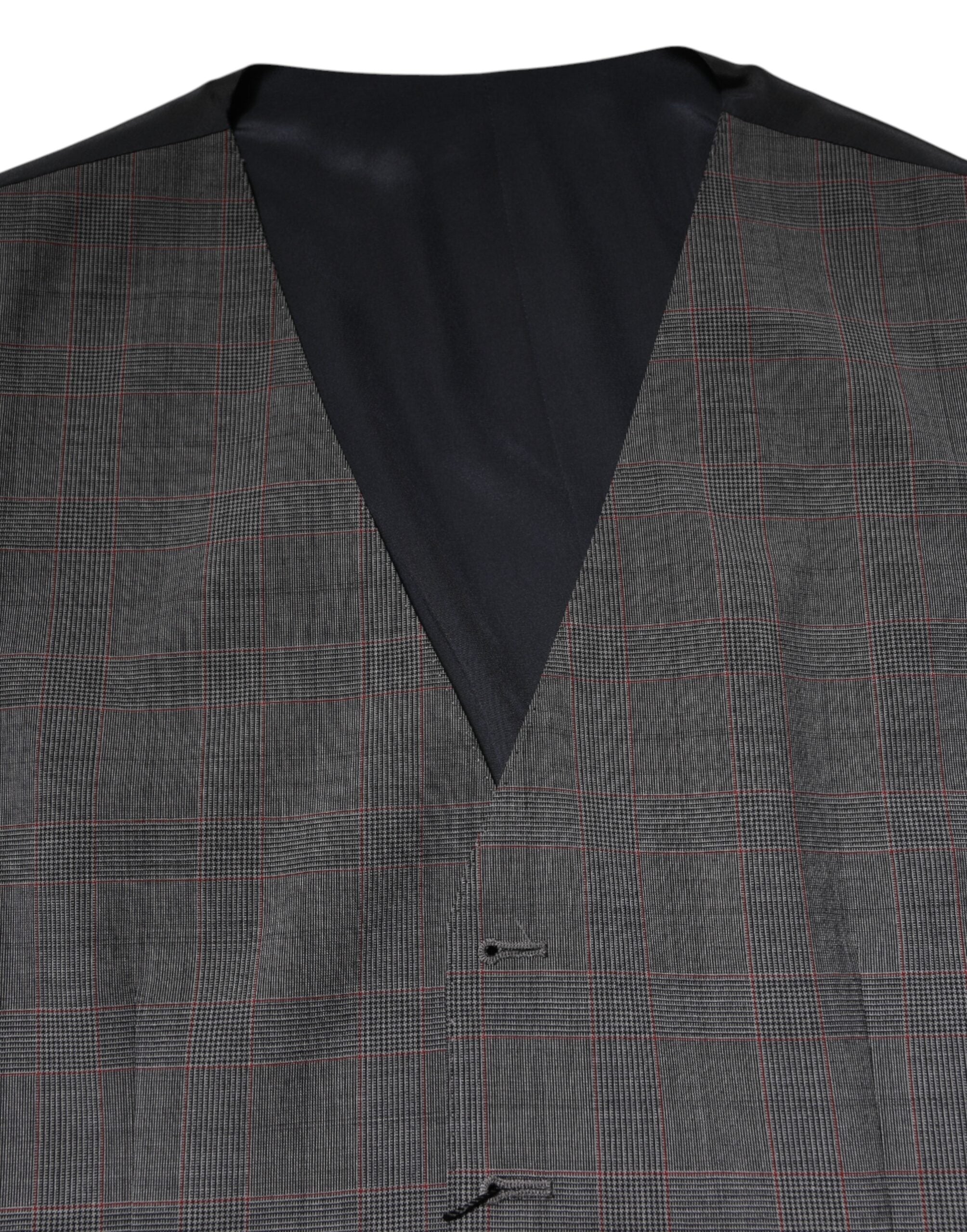 Dolce & Gabbana Gray Plaid Wool Formal Dress Waistcoat Vest