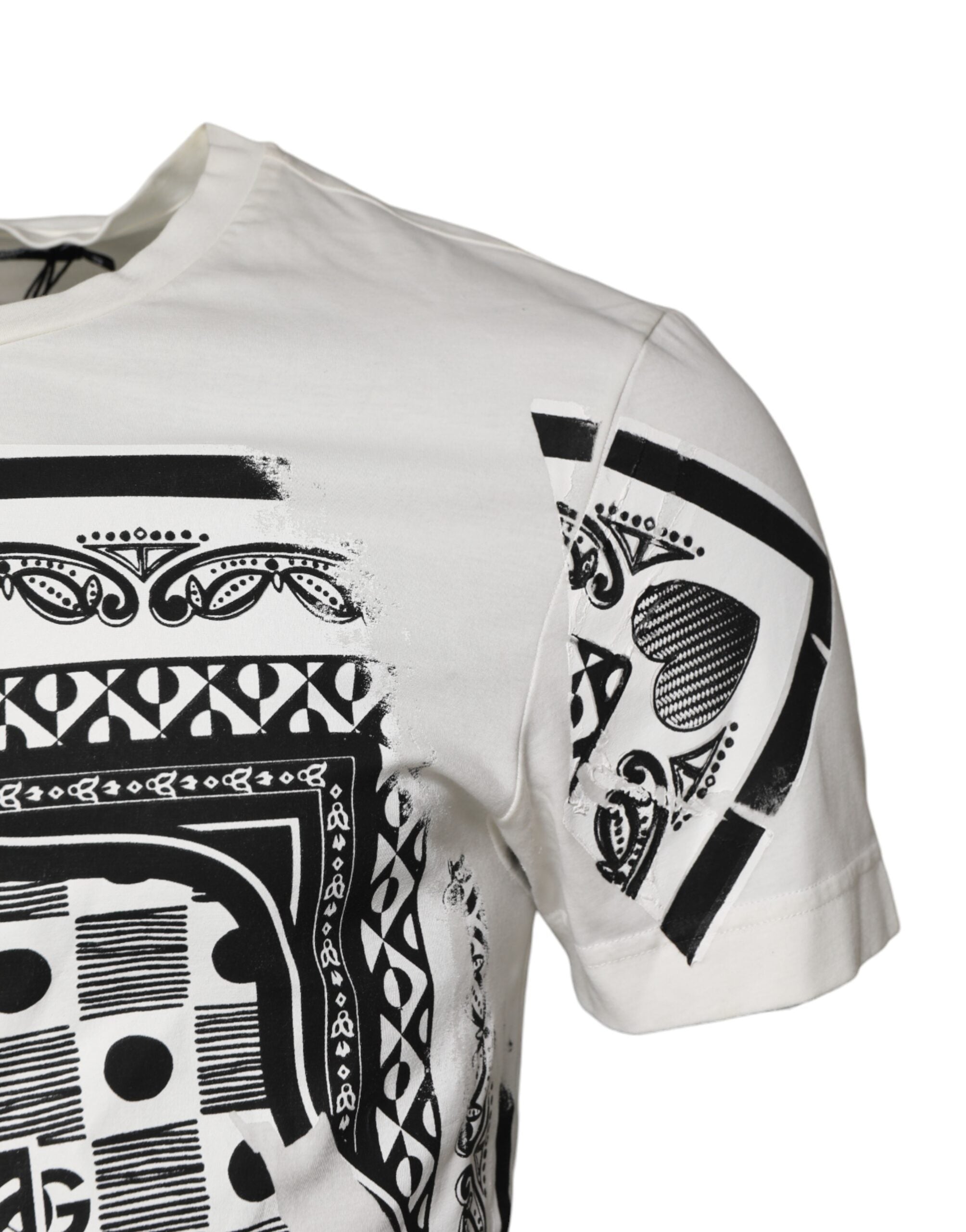 Dolce & Gabbana White Cotton Logo Bandana Print T-shirt