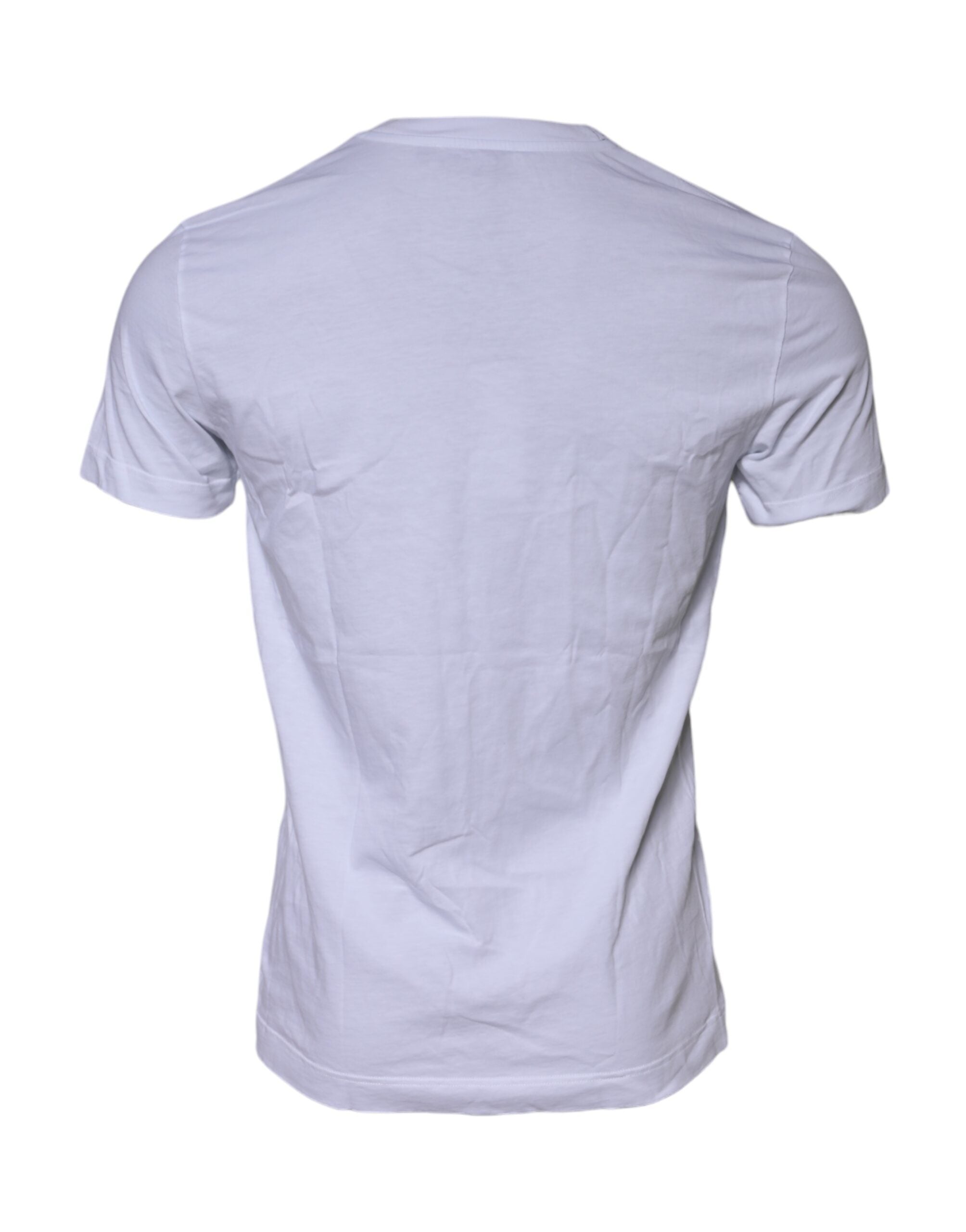 Dolce & Gabbana White Cotton Logo Patch Crew Neck T-shirt