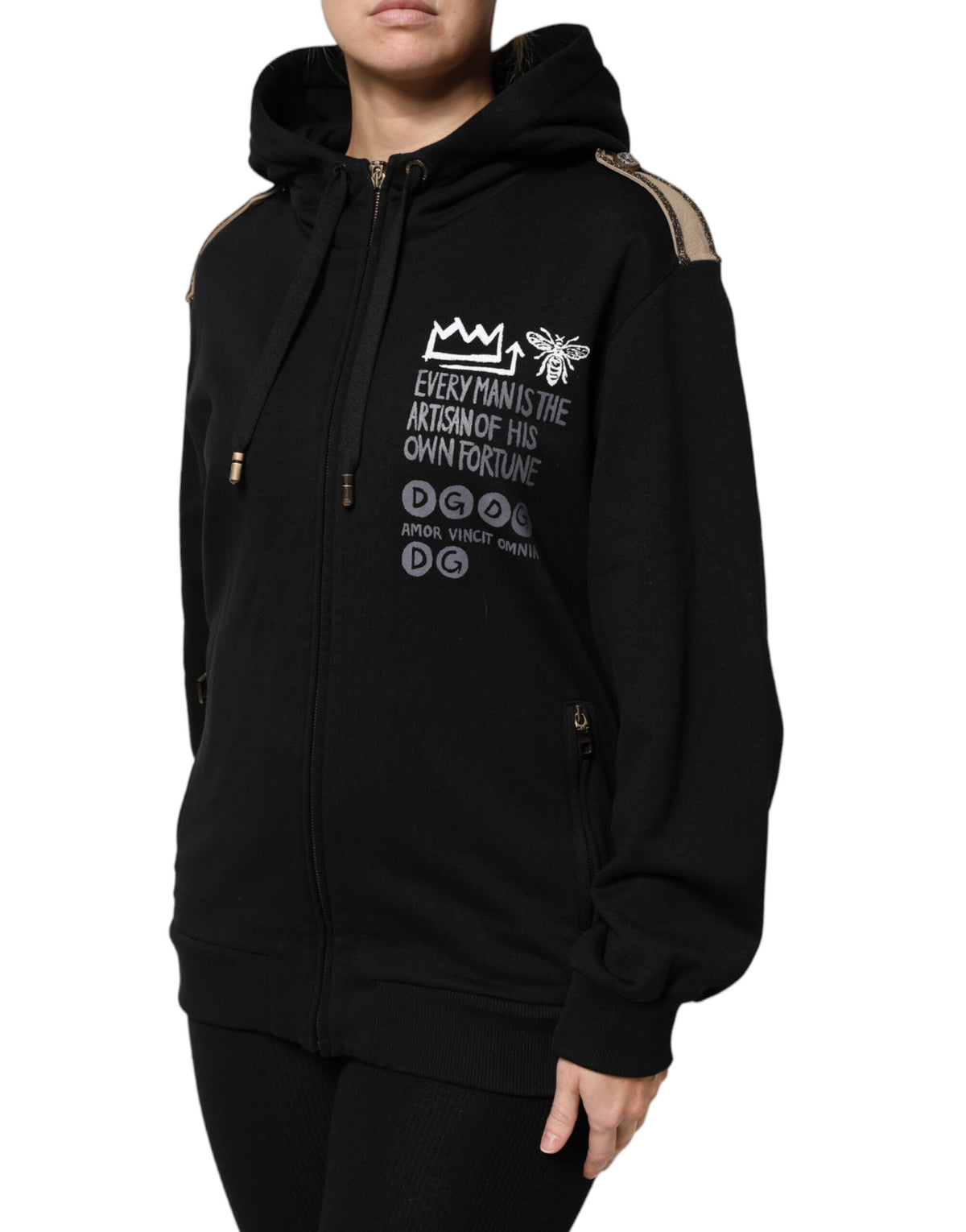 Indulge in the exquisite Dolce & Gabbana Black Logo Hooded Full Zip Sweatshirt Jacket, a luxurious blend of 100% cotton and Italian craftsmanship, perfect for elevating your style.