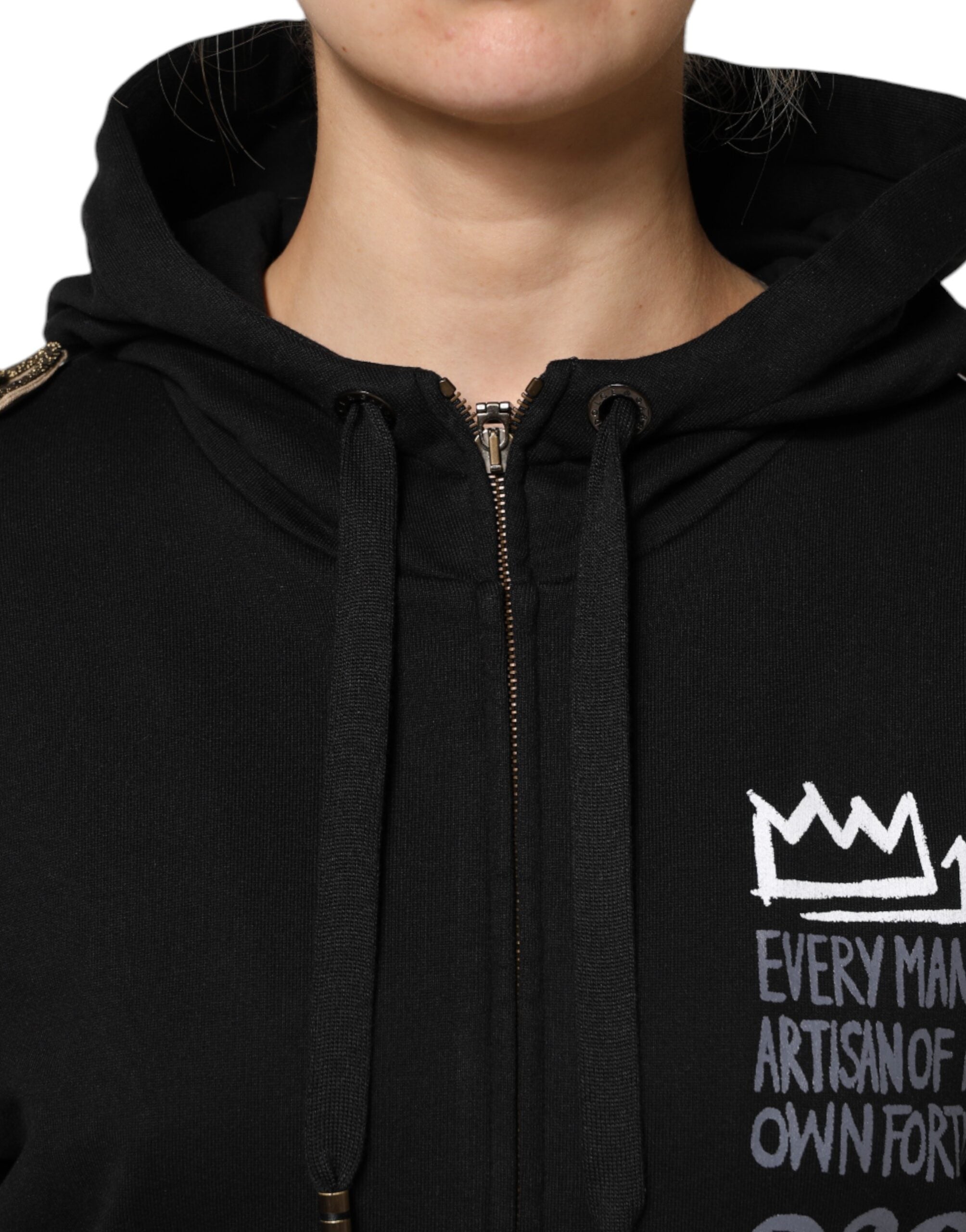 Indulge in the exquisite Dolce & Gabbana Black Logo Hooded Full Zip Sweatshirt Jacket, a testament to Italian craftsmanship and luxurious comfort, perfect for every occasion.