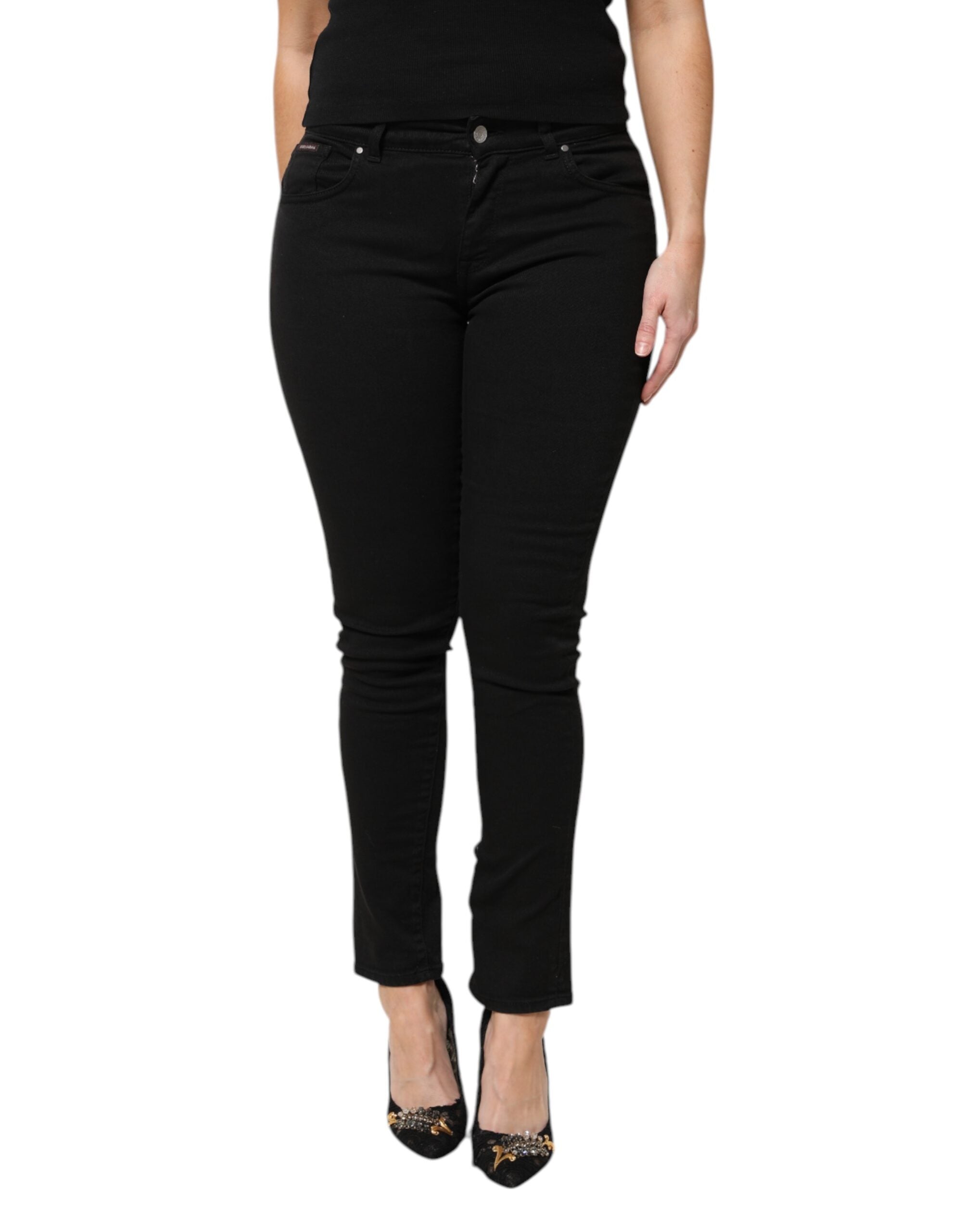 Dolce & Gabbana Black Cotton Mid Waist Skinny Jeans Couture
