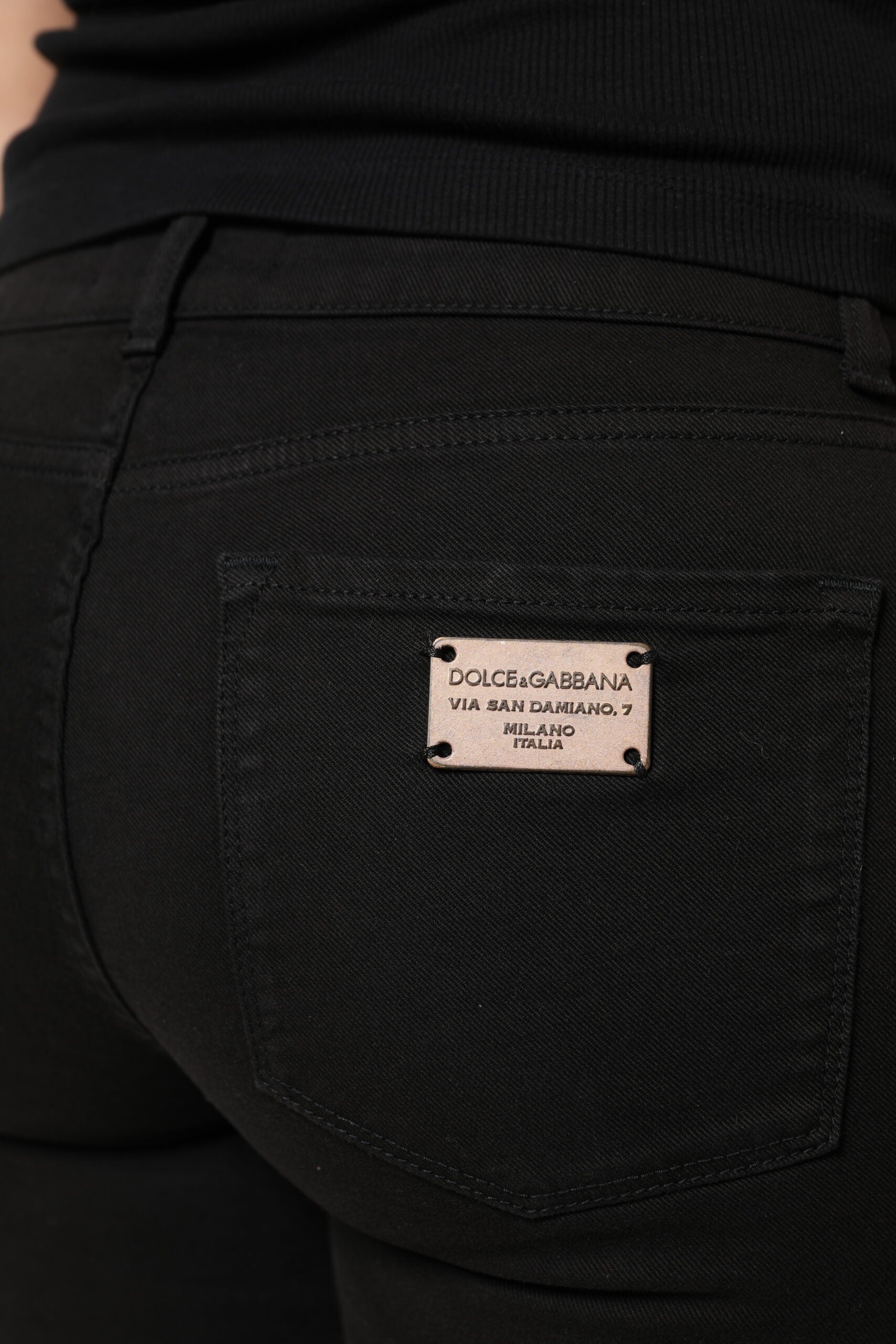 Dolce & Gabbana Black Cotton Logo Mid Waist Skinny Jeans Couture