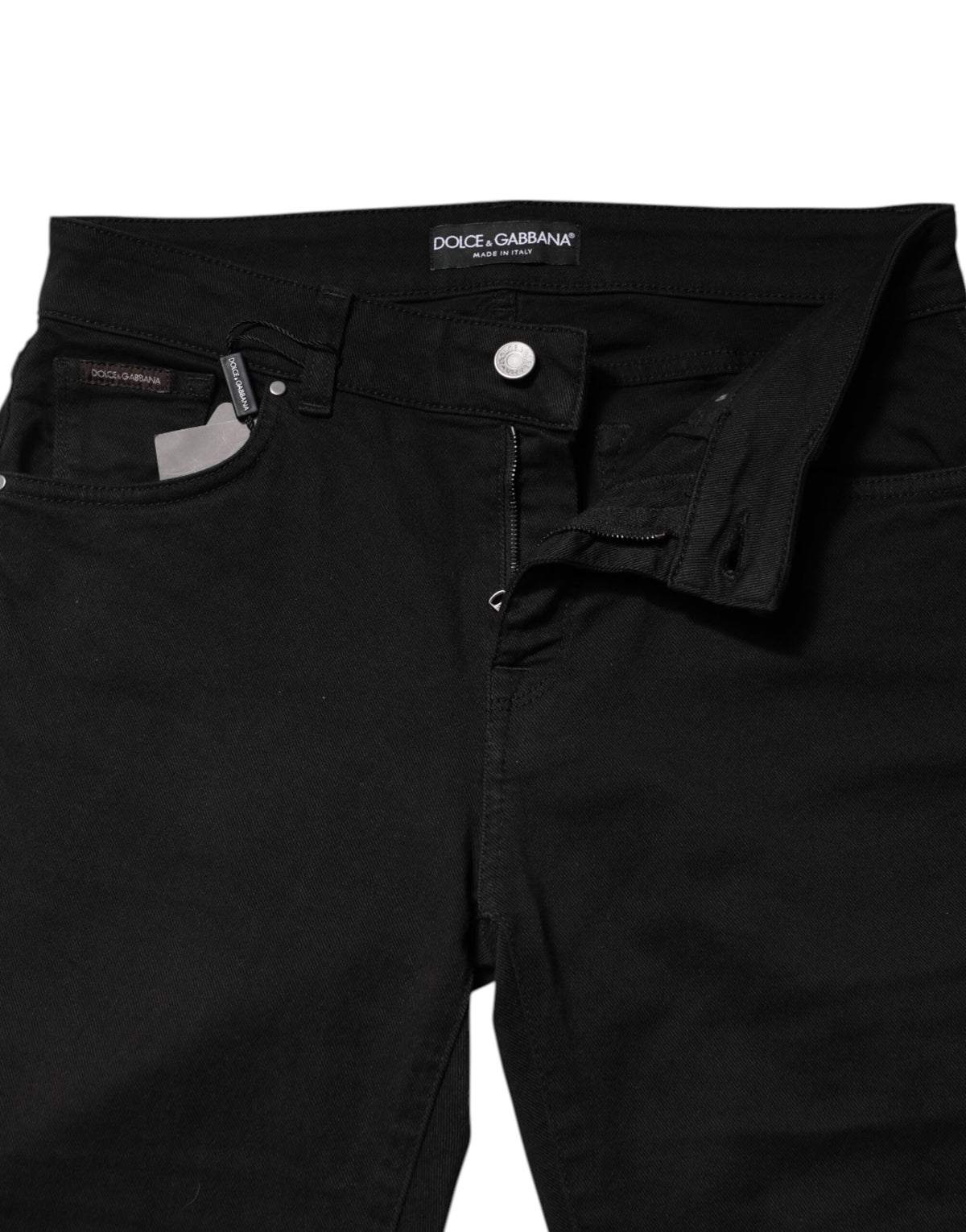 Dolce & Gabbana Black Cotton Logo Mid Waist Skinny Jeans Couture