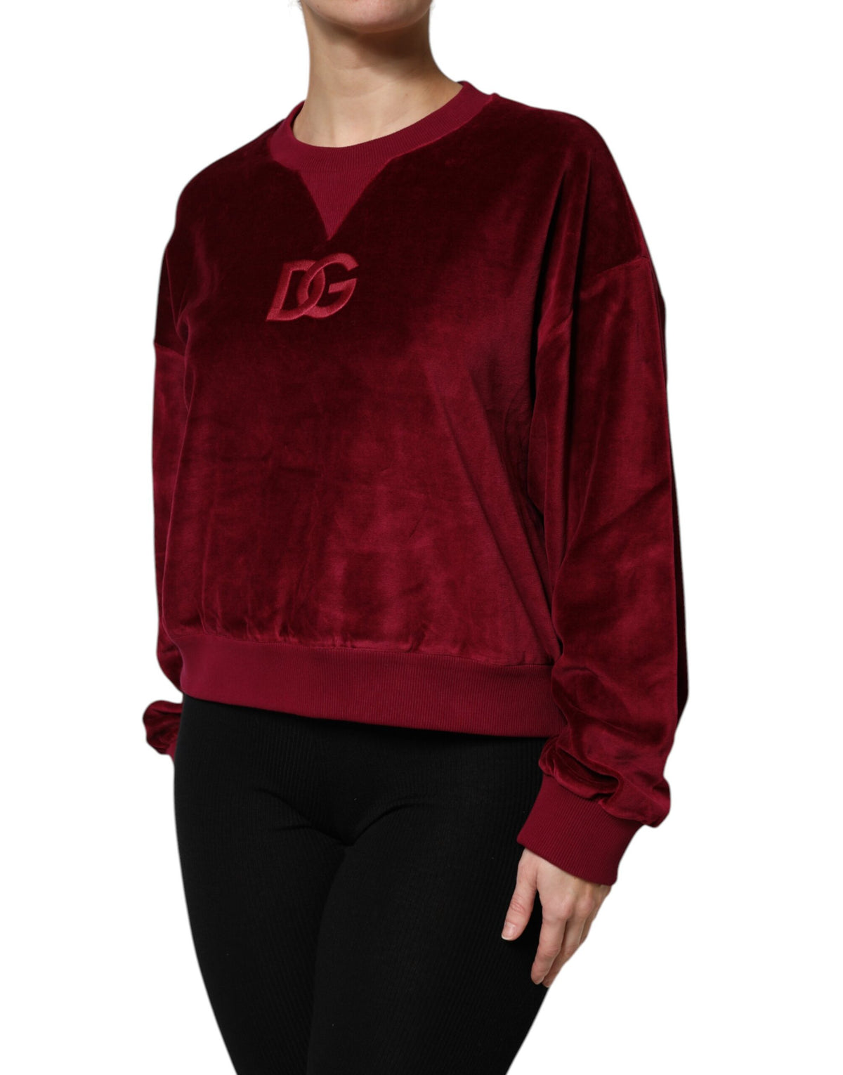 Dolce & Gabbana Red Velvet Crew Neck Pullover Sweater Luxe