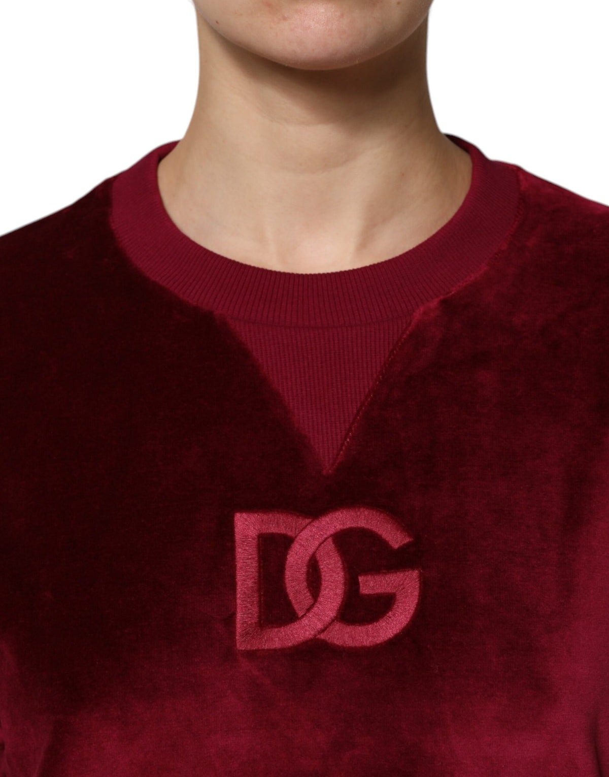 Dolce & Gabbana Red Velvet Crew Neck Pullover Sweater Luxe