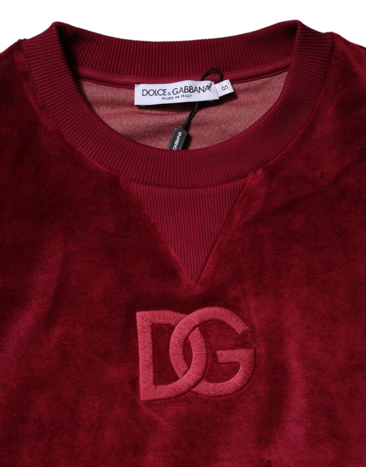 Dolce & Gabbana Red Velvet Crew Neck Pullover Sweater Couture