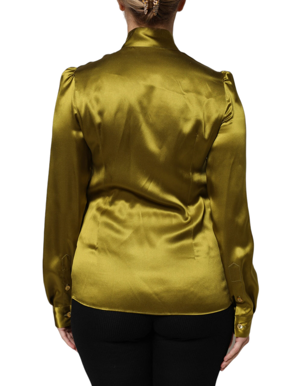 Elevate your wardrobe with the Dolce & Gabbana Green Ascot Collar Long Sleeves Blouse Top, a luxurious silk masterpiece that embodies timeless elegance and exquisite craftsmanship.