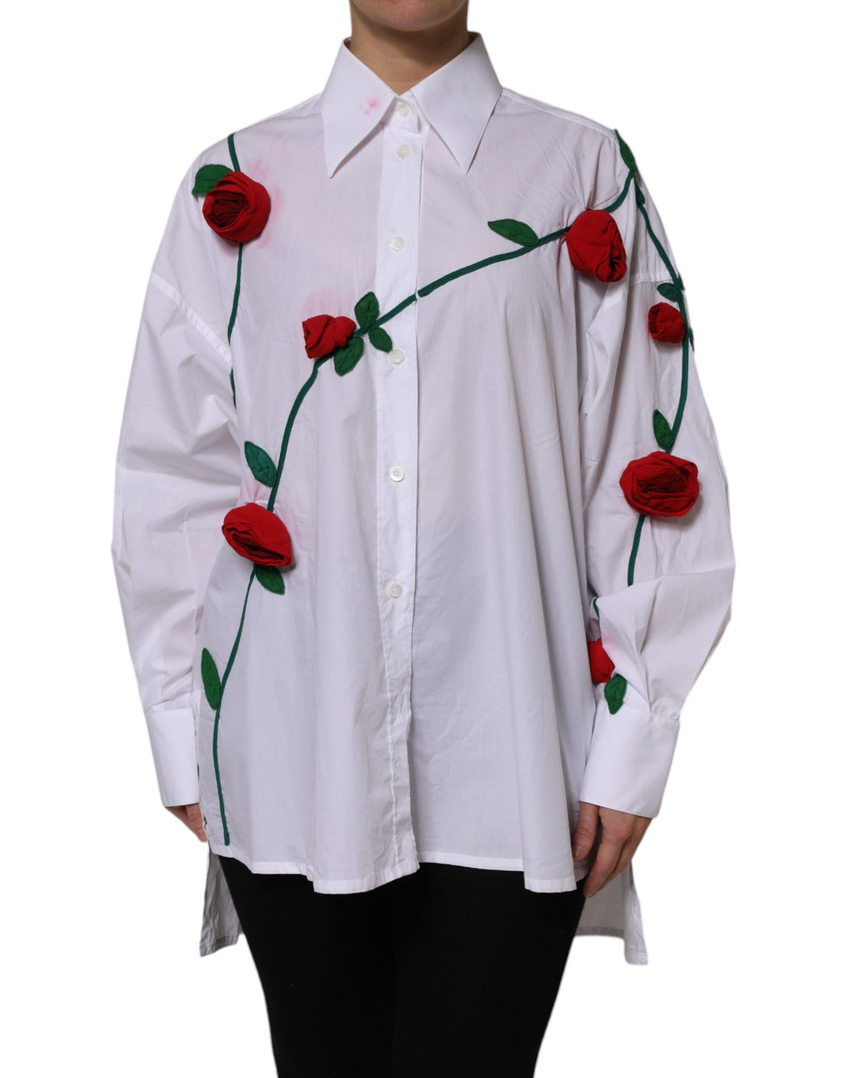 Discover the exquisite Dolce & Gabbana White Cotton Floral Appliques Dress Shirt Top, a timeless blend of luxury and artistry, crafted for those who embrace elegance.