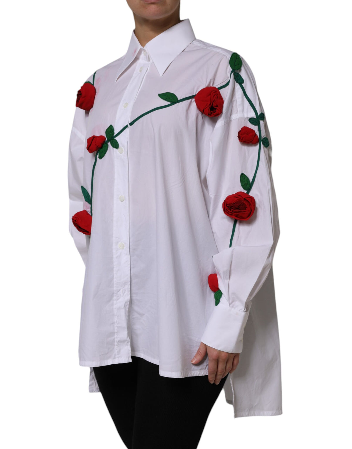 Experience the exquisite allure of Dolce & Gabbana's White Cotton Floral Appliques Dress Shirt Top, where luxurious craftsmanship meets timeless elegance for the discerning individual.