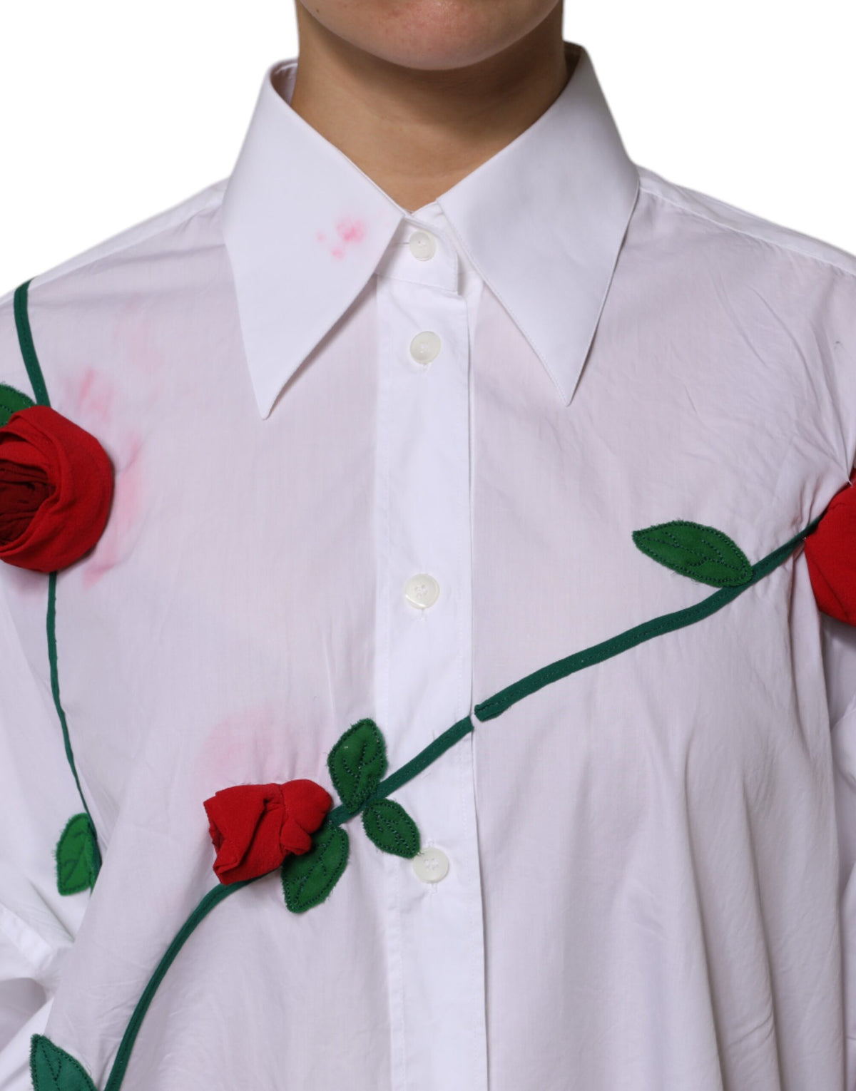 Indulge in the exquisite Dolce & Gabbana White Cotton Floral Appliques Dress Shirt Top, where luxurious craftsmanship meets timeless elegance, perfect for the discerning connoisseur.