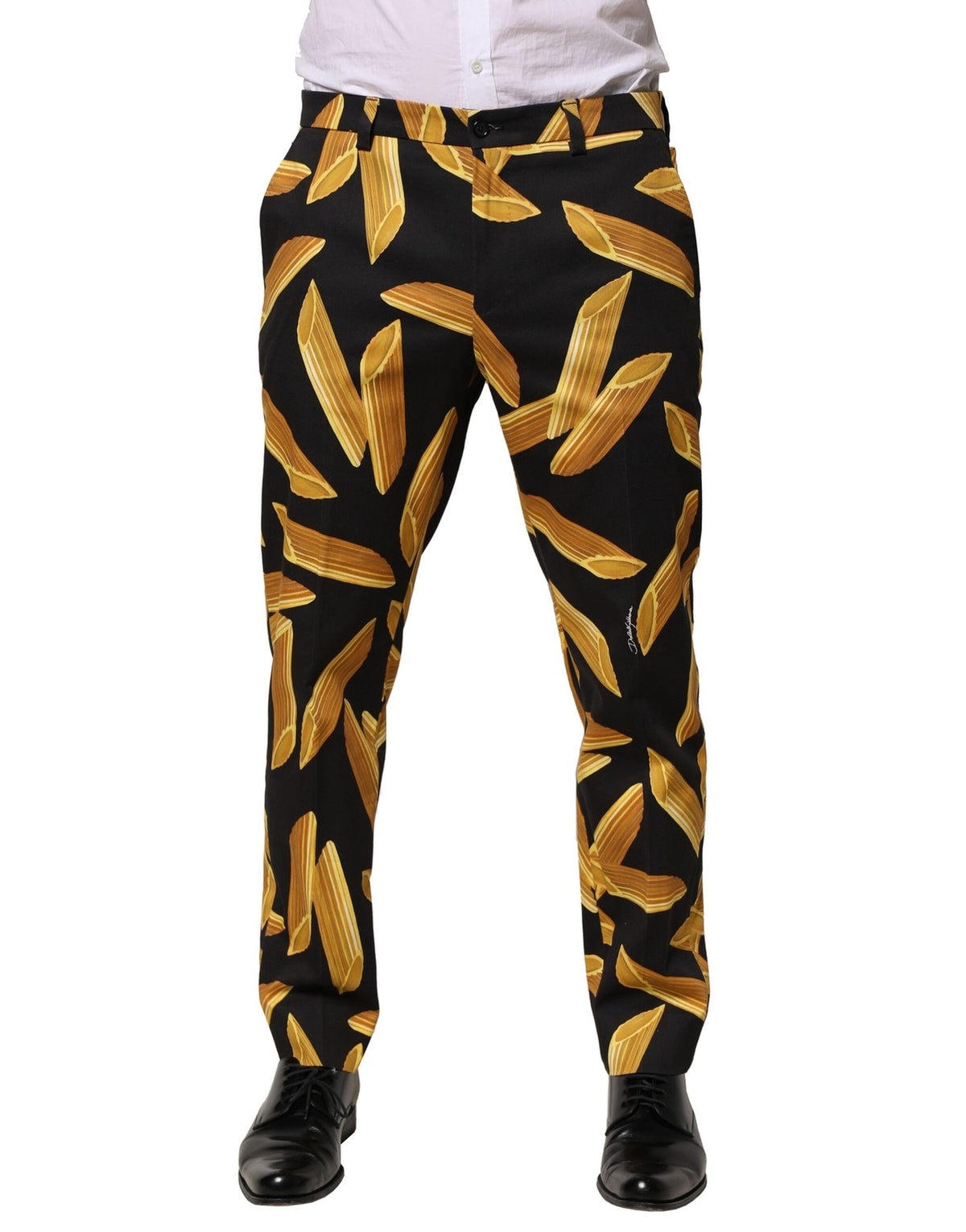 Dolce & Gabbana Black Pasta Print Tapered Pants - Artisanal Luxury