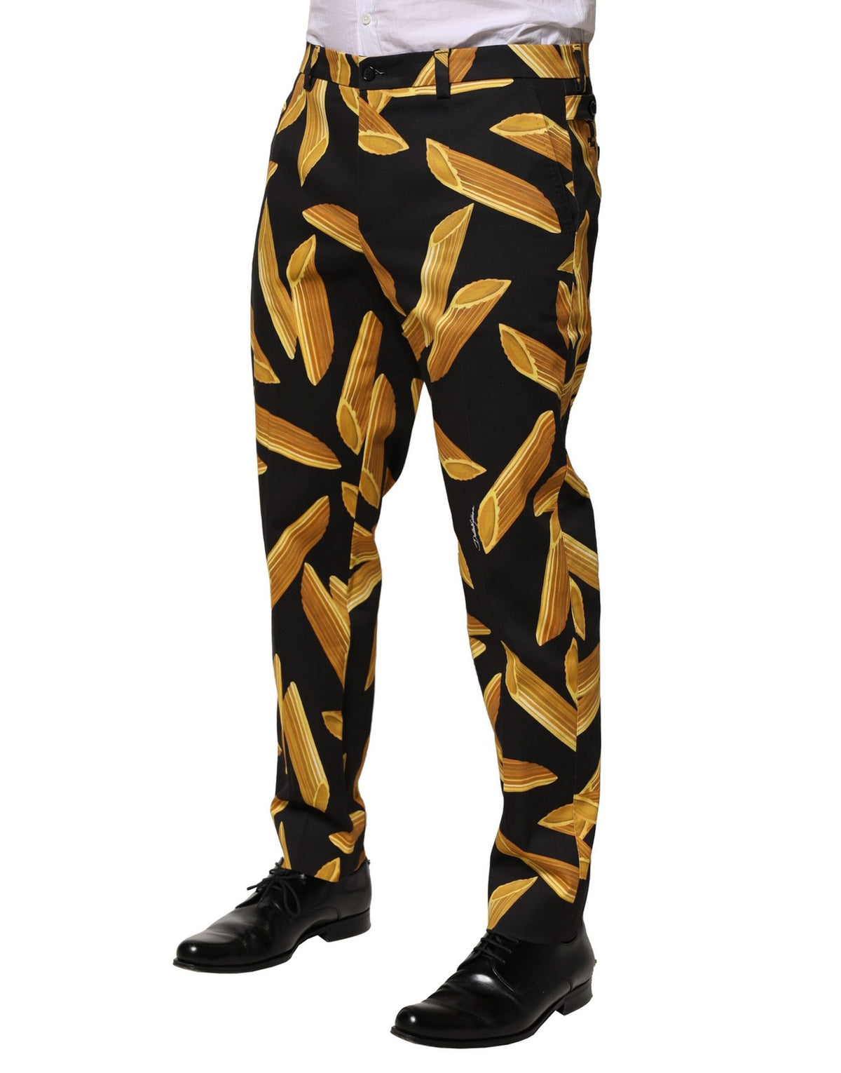Dolce & Gabbana Black Pasta Print Tapered Pants - Artisanal Luxury