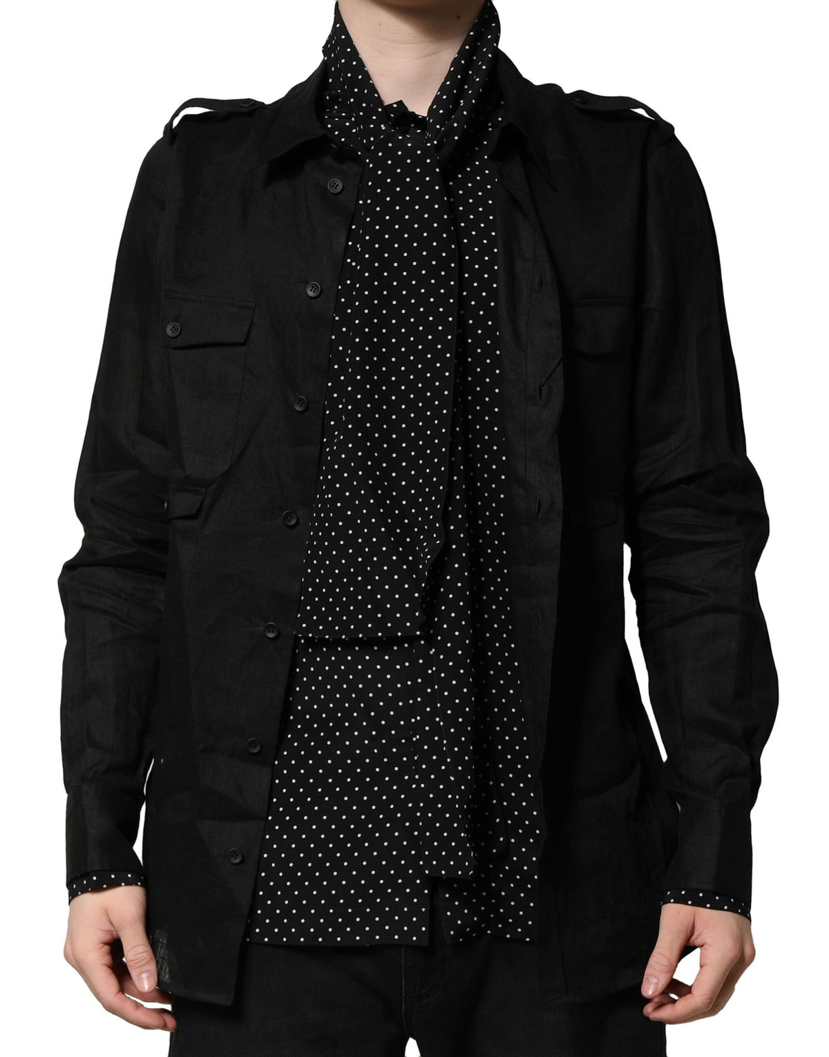 Dolce & Gabbana Black Polka Dot Linen Silk Shirt - Luxury Fashion