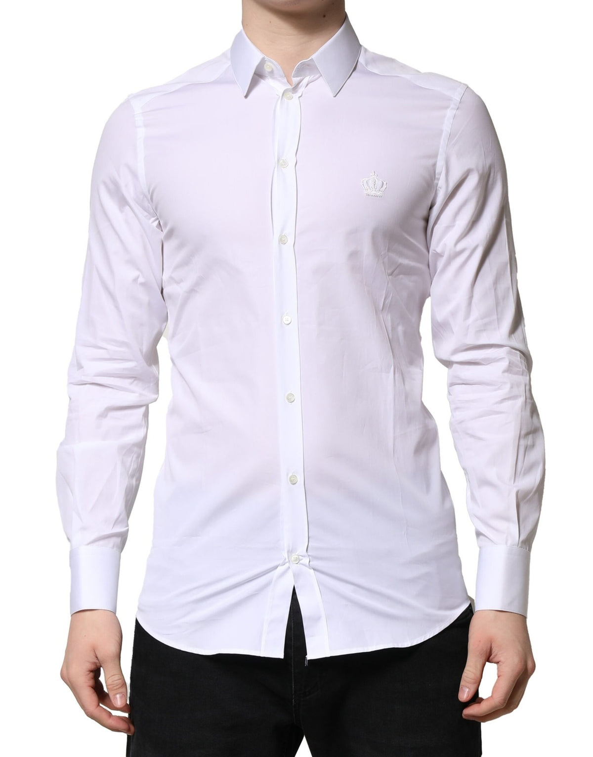 Dolce & Gabbana White GOLD Crown Cotton Dress Shirt Couture