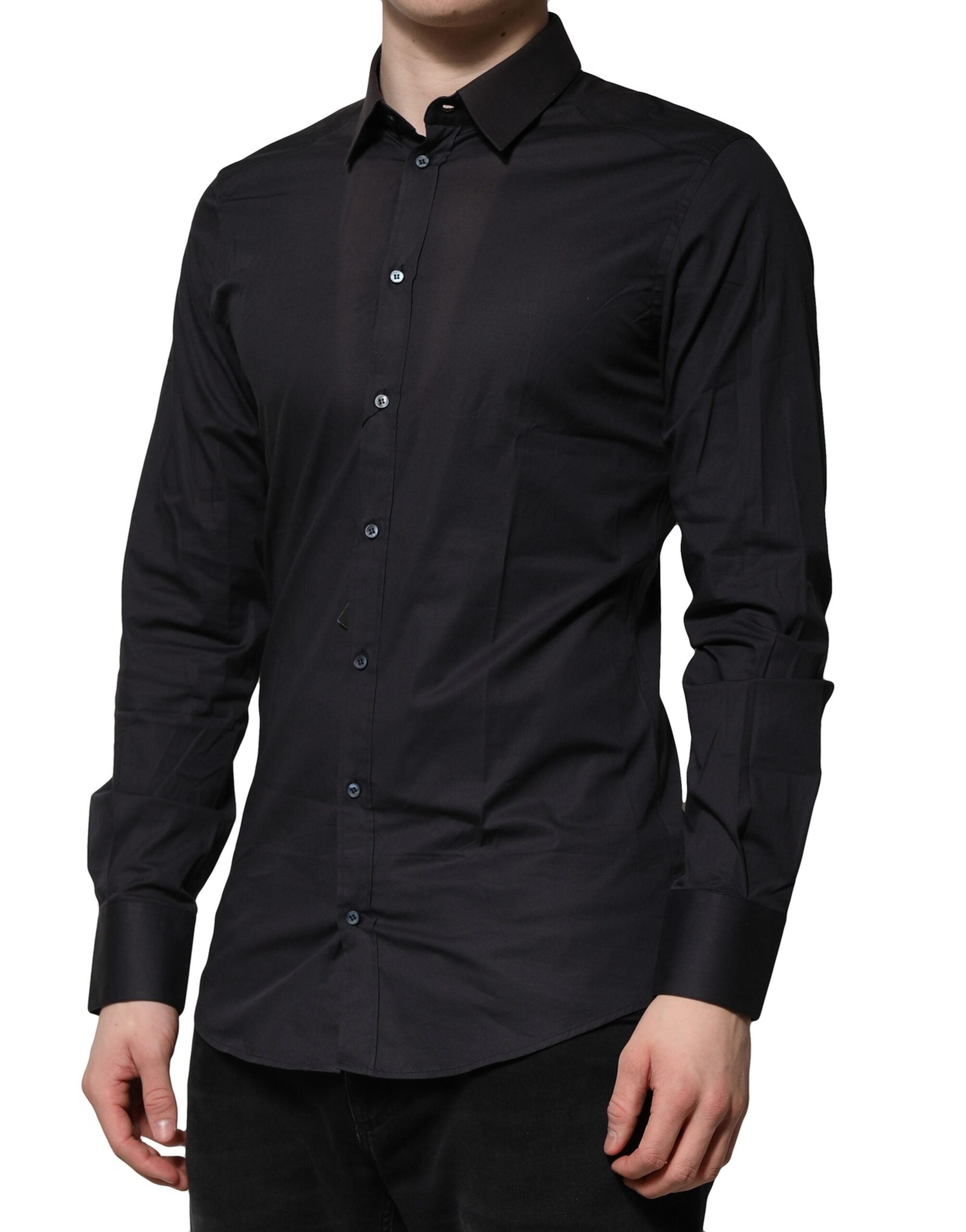 Dolce & Gabbana Blue Cotton GOLD Long Sleeves Formal Shirt