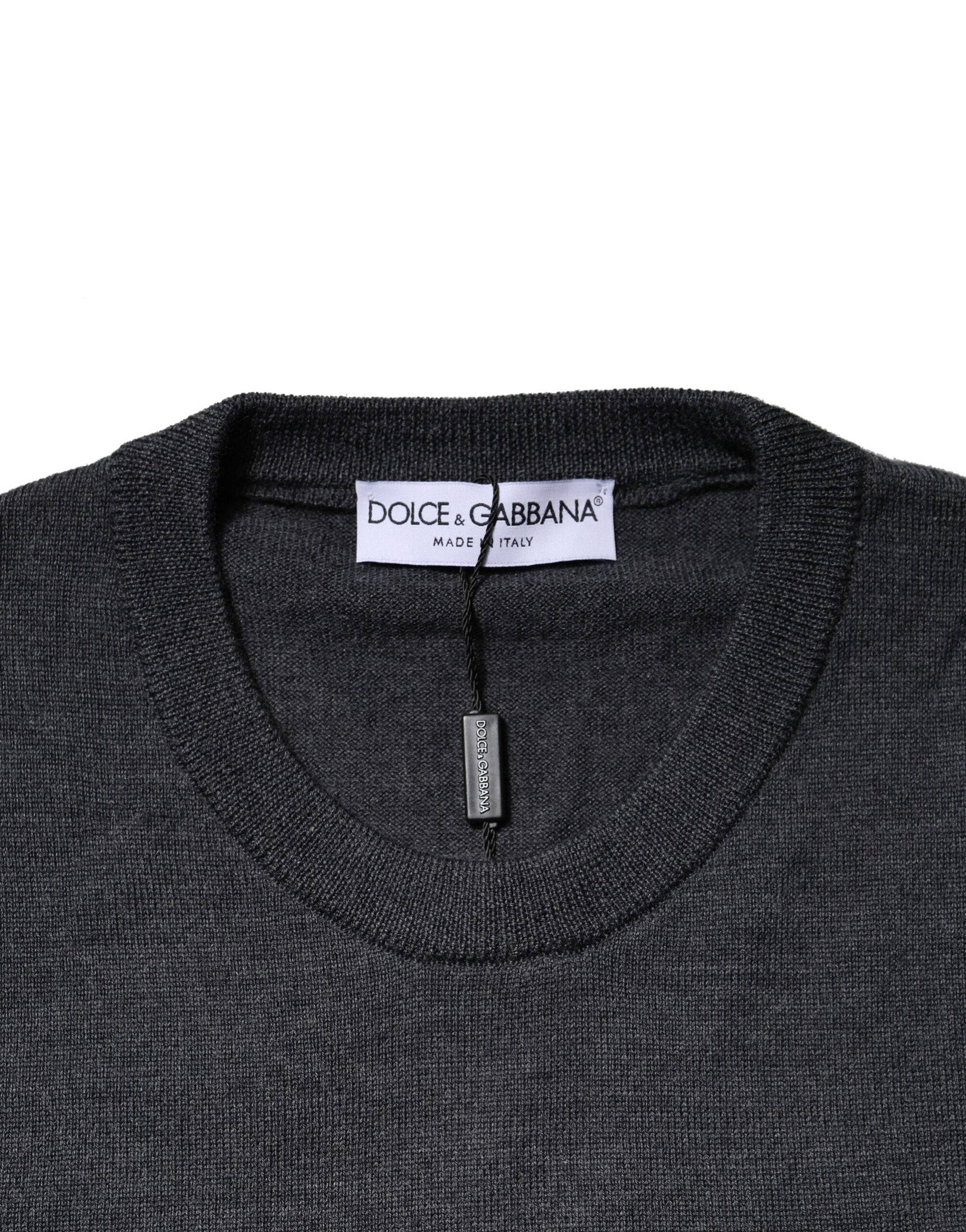 Dolce & Gabbana Dark Gray Wool Crew Neck Sweatshirt Sweater