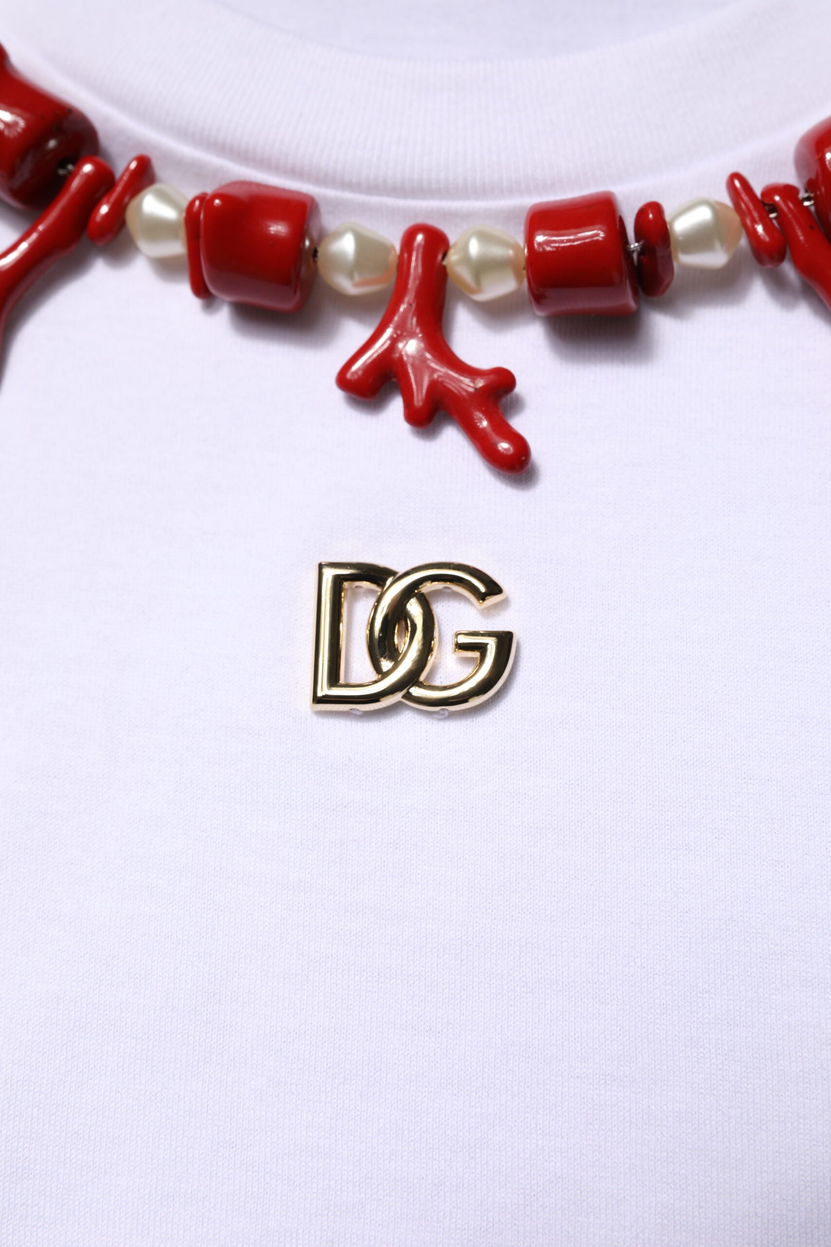 Dolce & Gabbana White Embellished Cotton Crew Neck T-shirt