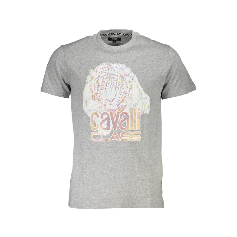 Elevate your wardrobe with the Cavalli Class Grigio Cotton Men T-Shirt, a masterpiece of 100% cotton craftsmanship, embodying timeless elegance and effortless sophistication.