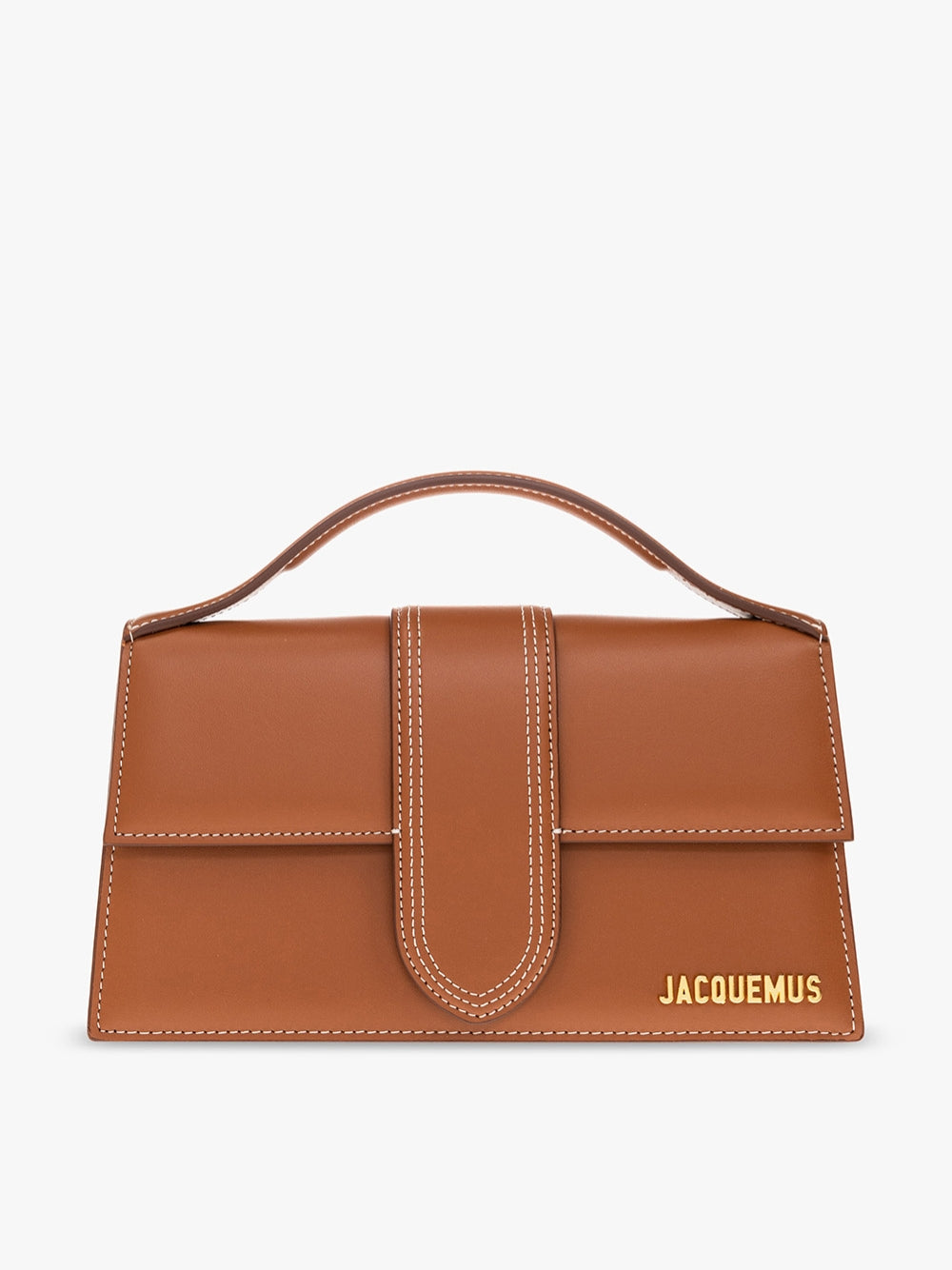 Indulge in the exquisite allure of the Jacquemus Le Grand Bambino light brown bag, where luxurious leather meets timeless design, elevating your style to new heights.