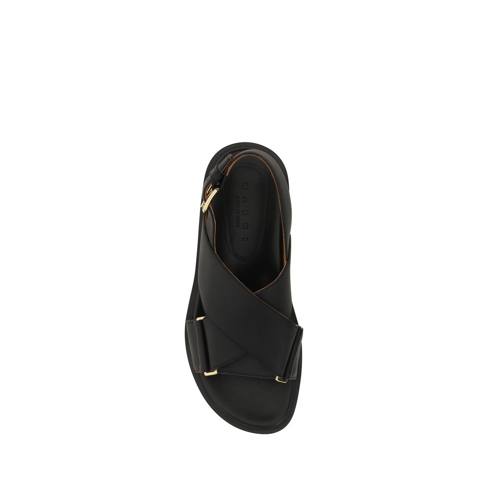 Marni Black Calf Leather Bos Taurus Flat Sandals