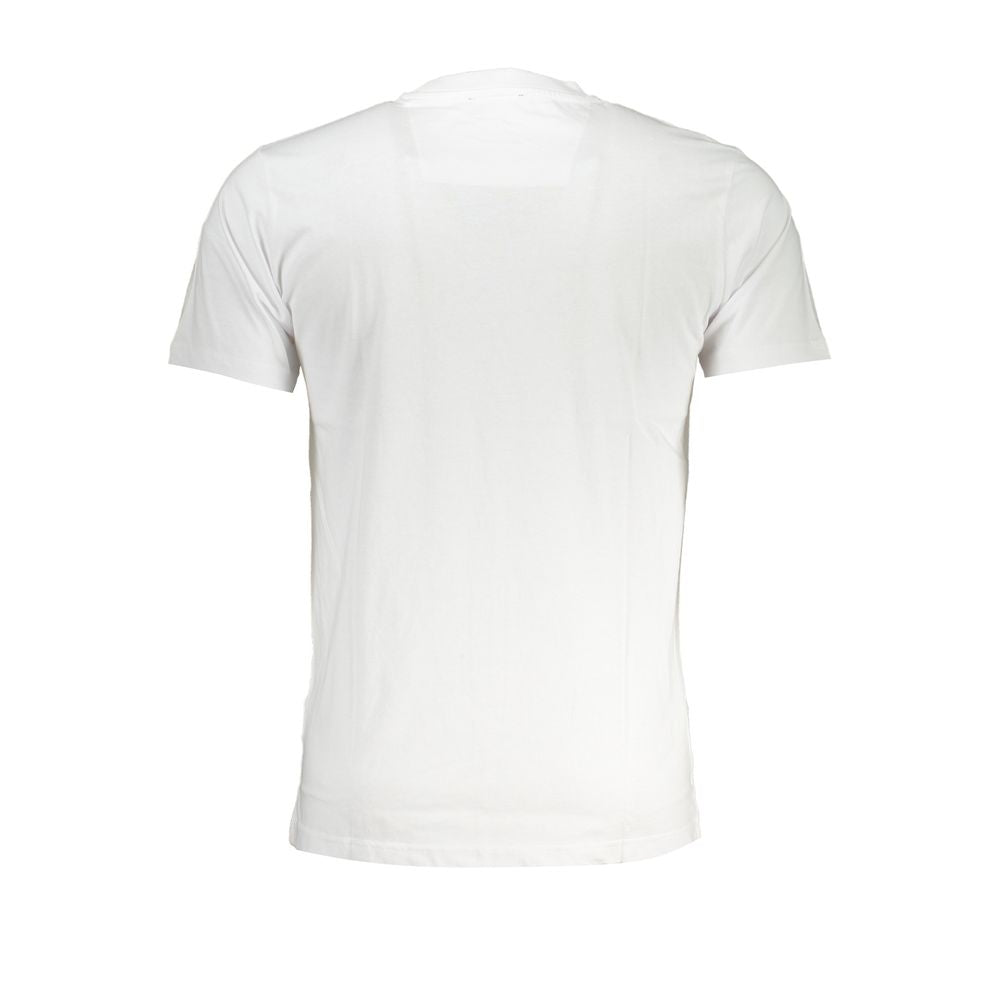 Elevate your wardrobe with the Cavalli Class Bianco Cotton Men T-Shirt, a luxurious statement piece crafted from 100% premium Cotone, embodying sophistication and effortless style.