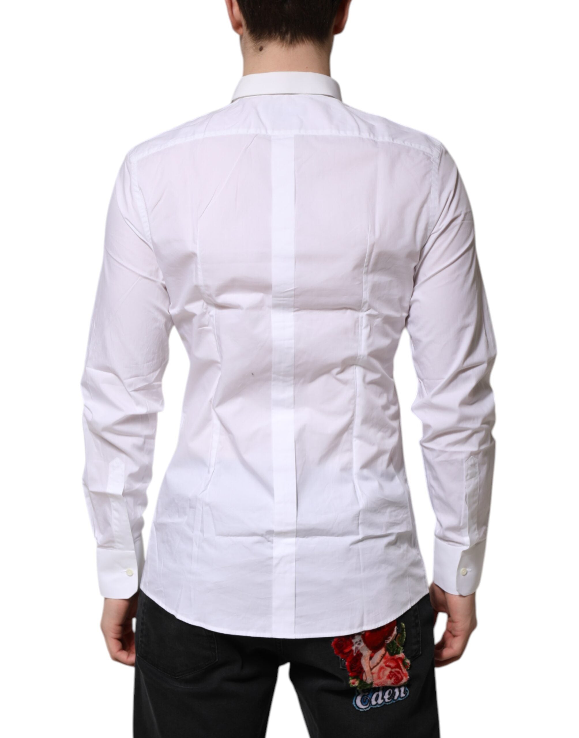 Dolce & Gabbana White Cotton GOLD Long Sleeves Formal Shirt