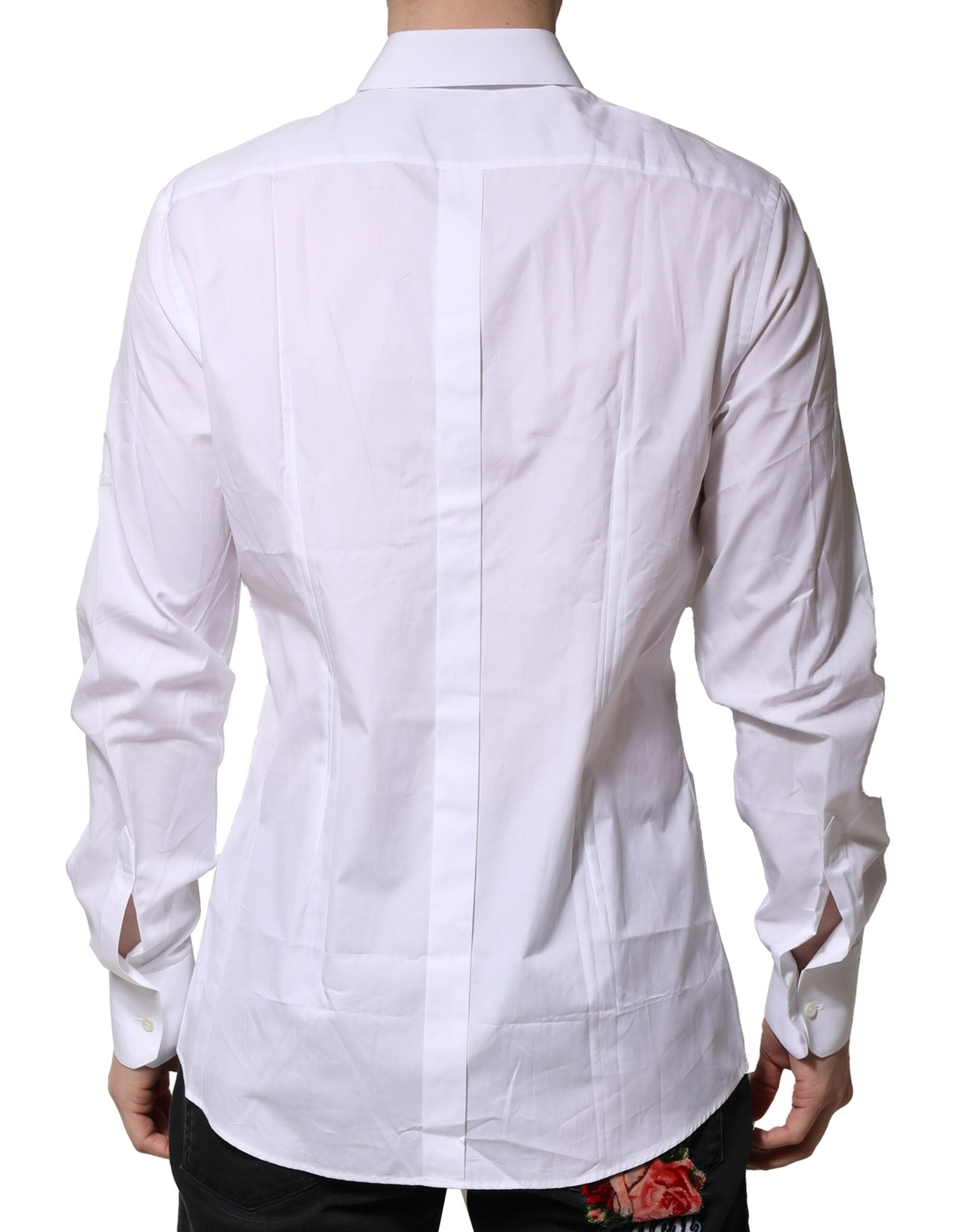 Dolce & Gabbana White Cotton Long Sleeves GOLD Formal Shirt