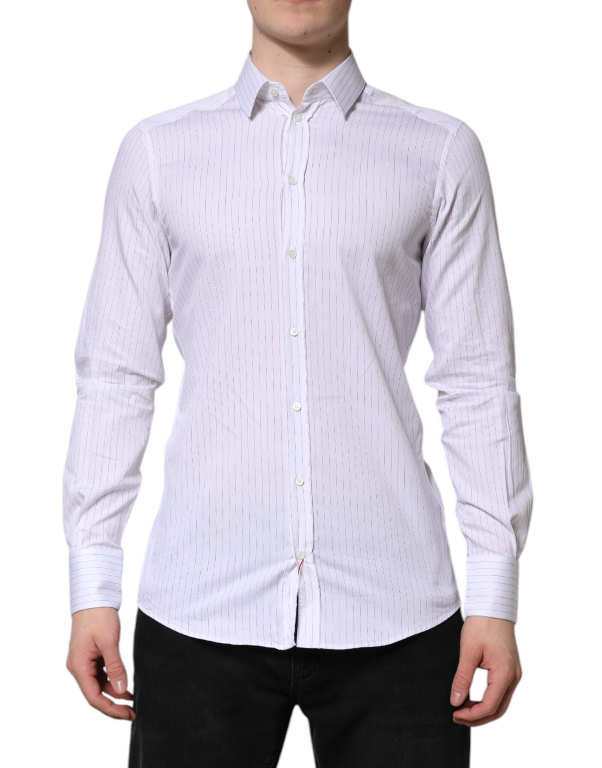 Dolce & Gabbana White Stripes Cotton Long Sleeve Shirt - Couture