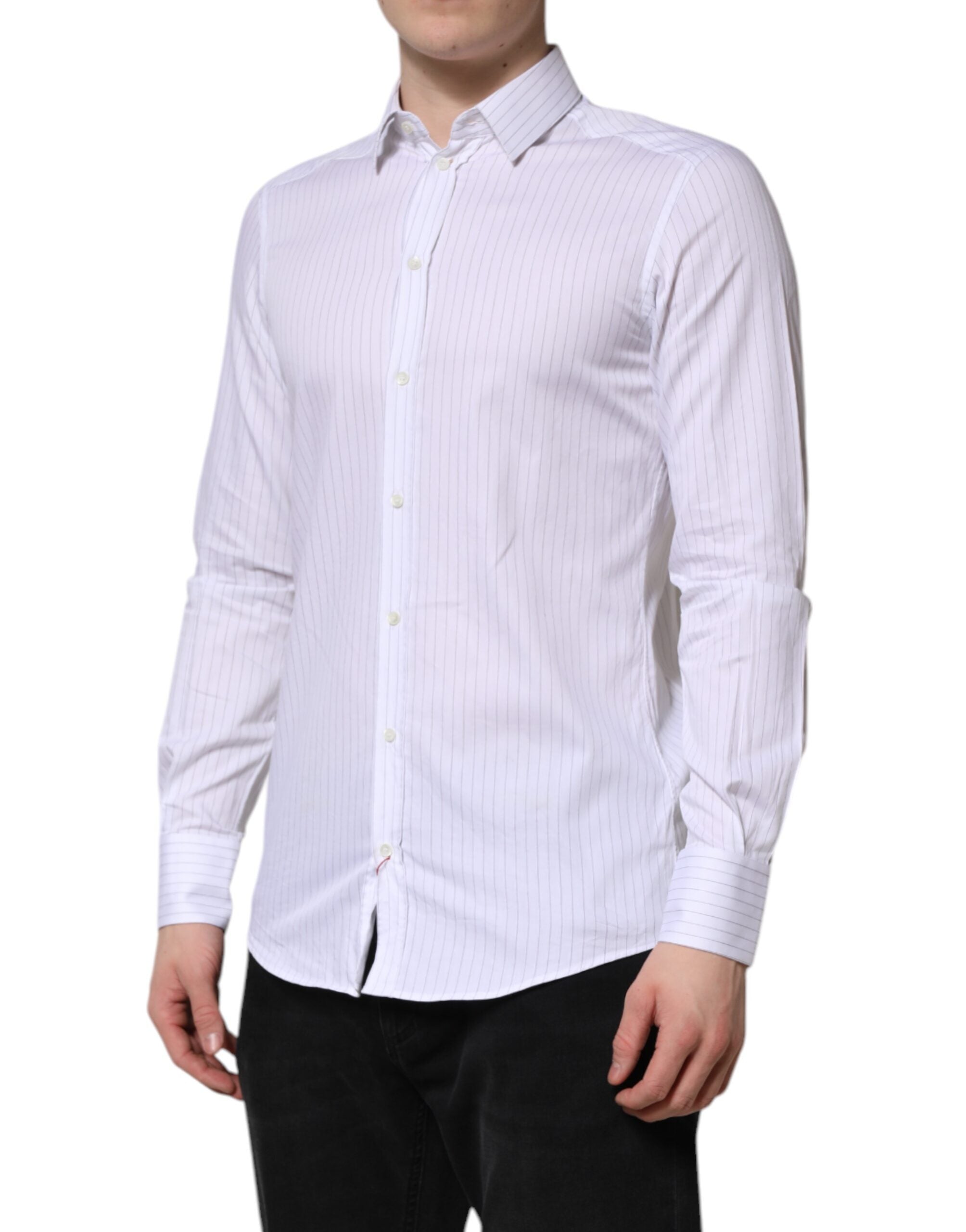 Dolce & Gabbana White Stripes Cotton Long Sleeve Shirt - Couture