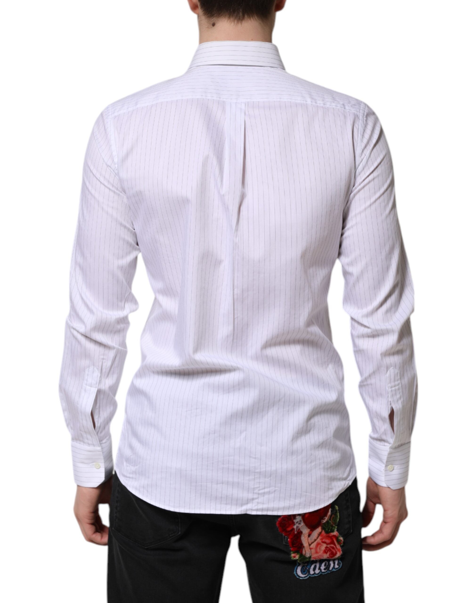 Dolce & Gabbana White Stripes Cotton Long Sleeve Shirt - Couture