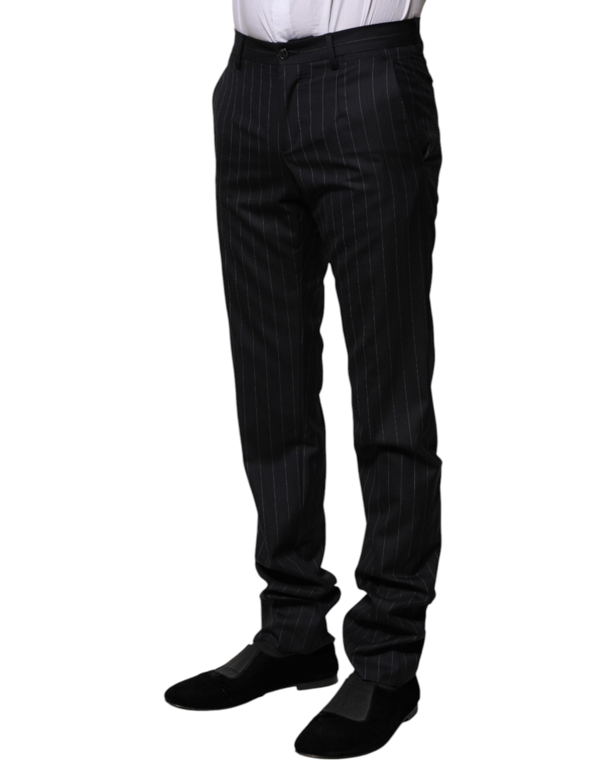 Dolce & Gabbana Black Wool Striped Formal Pants