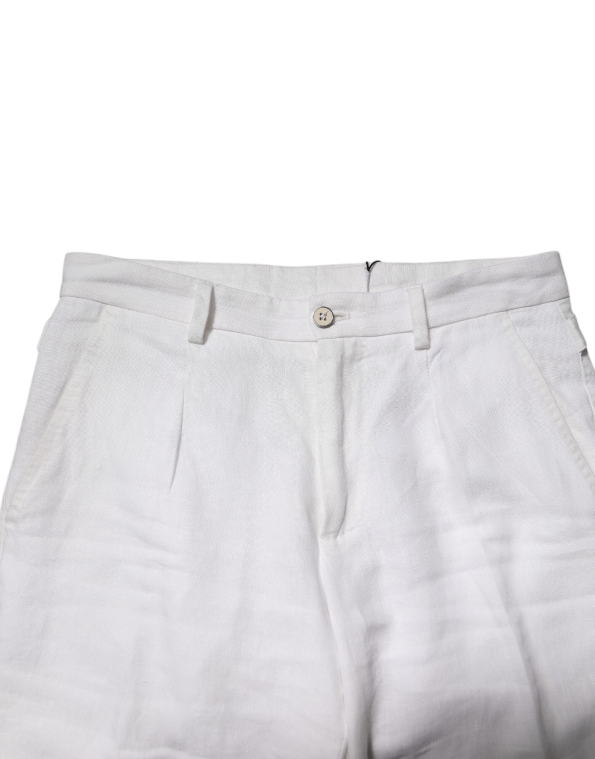 Dolce & Gabbana White Linen Mid Waist Cropped Pants