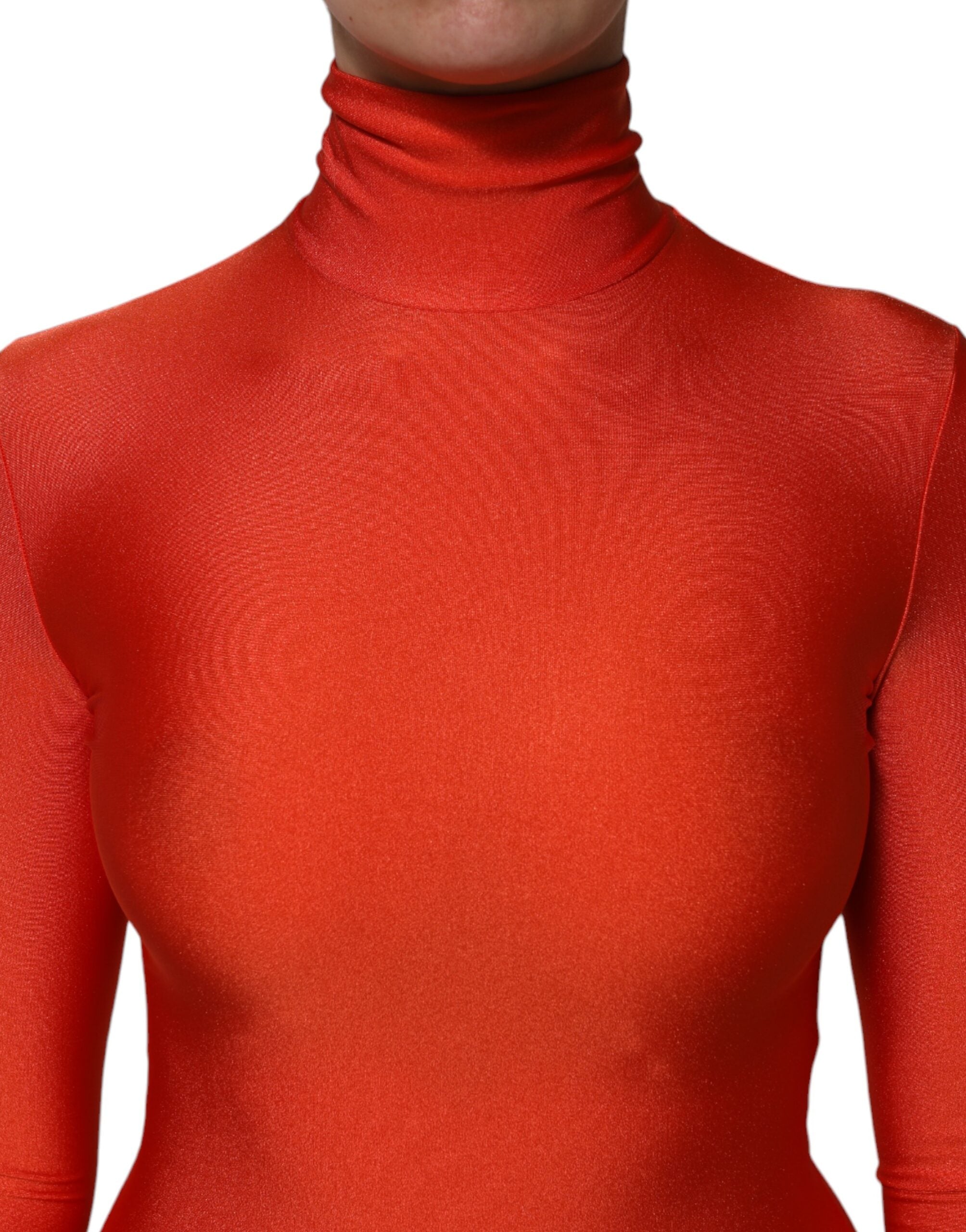 Indulge in the allure of the Dolce & Gabbana Red Nylon Turtleneck Bodycon Jumpsuit Dress, where exquisite Italian craftsmanship meets luxurious comfort for a captivating statement.