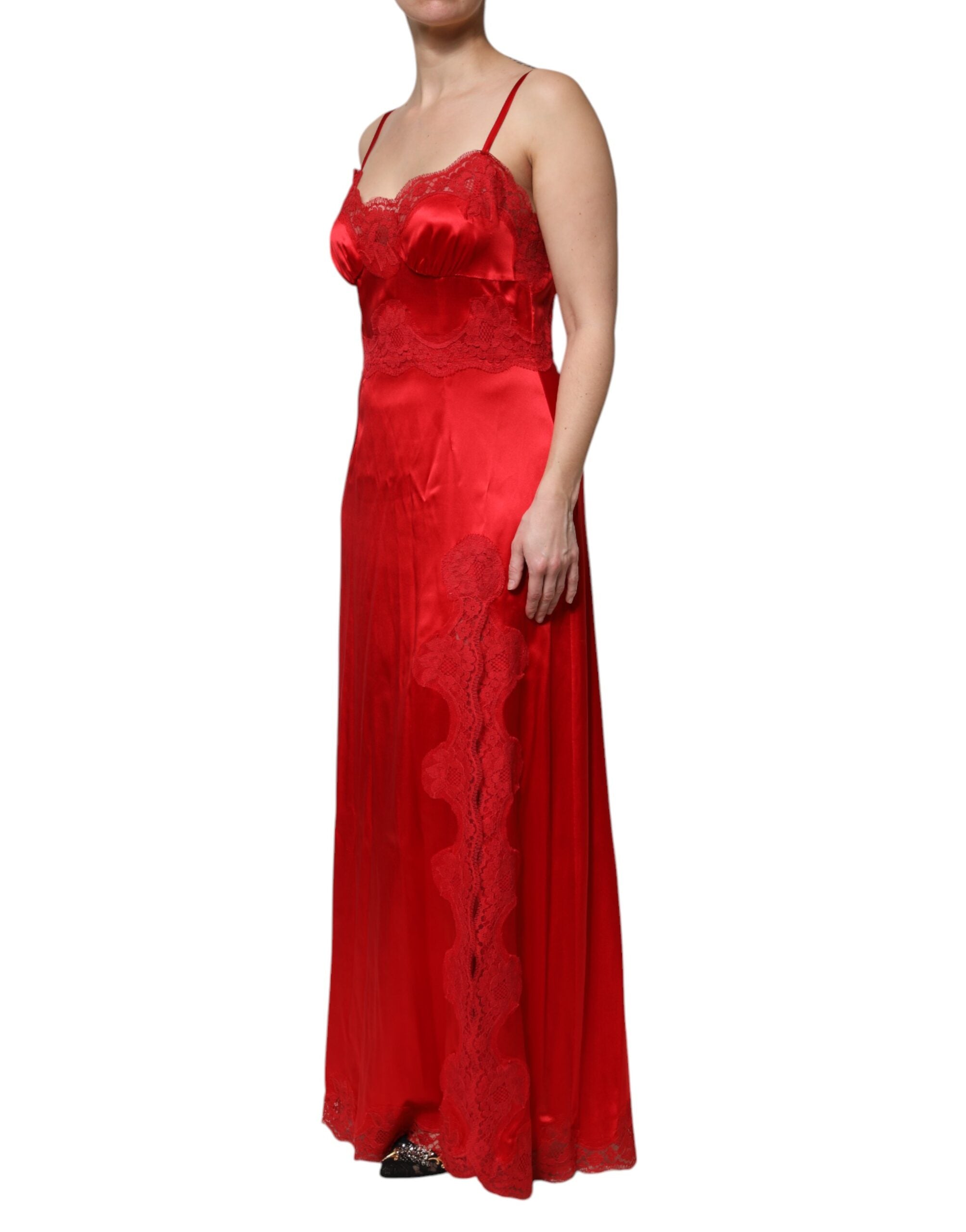 Indulge in the exquisite allure of the Dolce & Gabbana Red Silk Sleeveless Maxi Long Dress, a masterpiece of Italian craftsmanship that embodies luxury and timeless elegance.