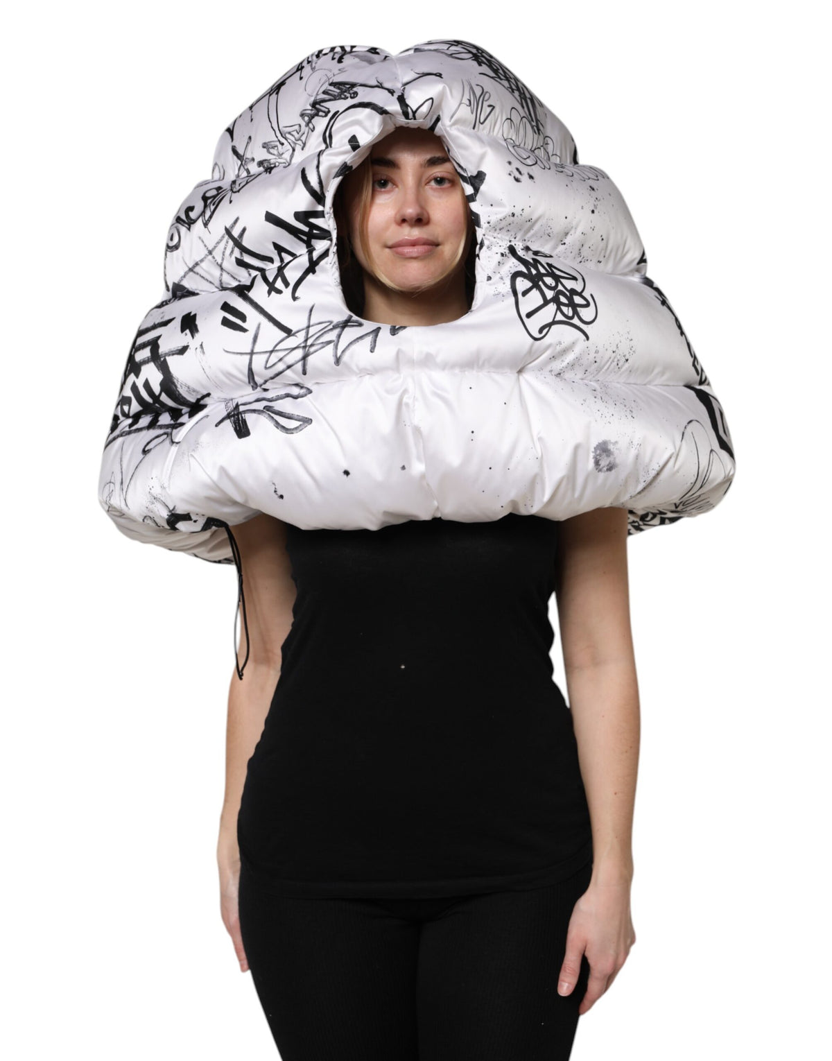 Elevate your style with the Dolce & Gabbana White Polyester Printed Hood Quilted Hat, a masterpiece of artisanal luxury that embodies sophistication and timeless elegance.
